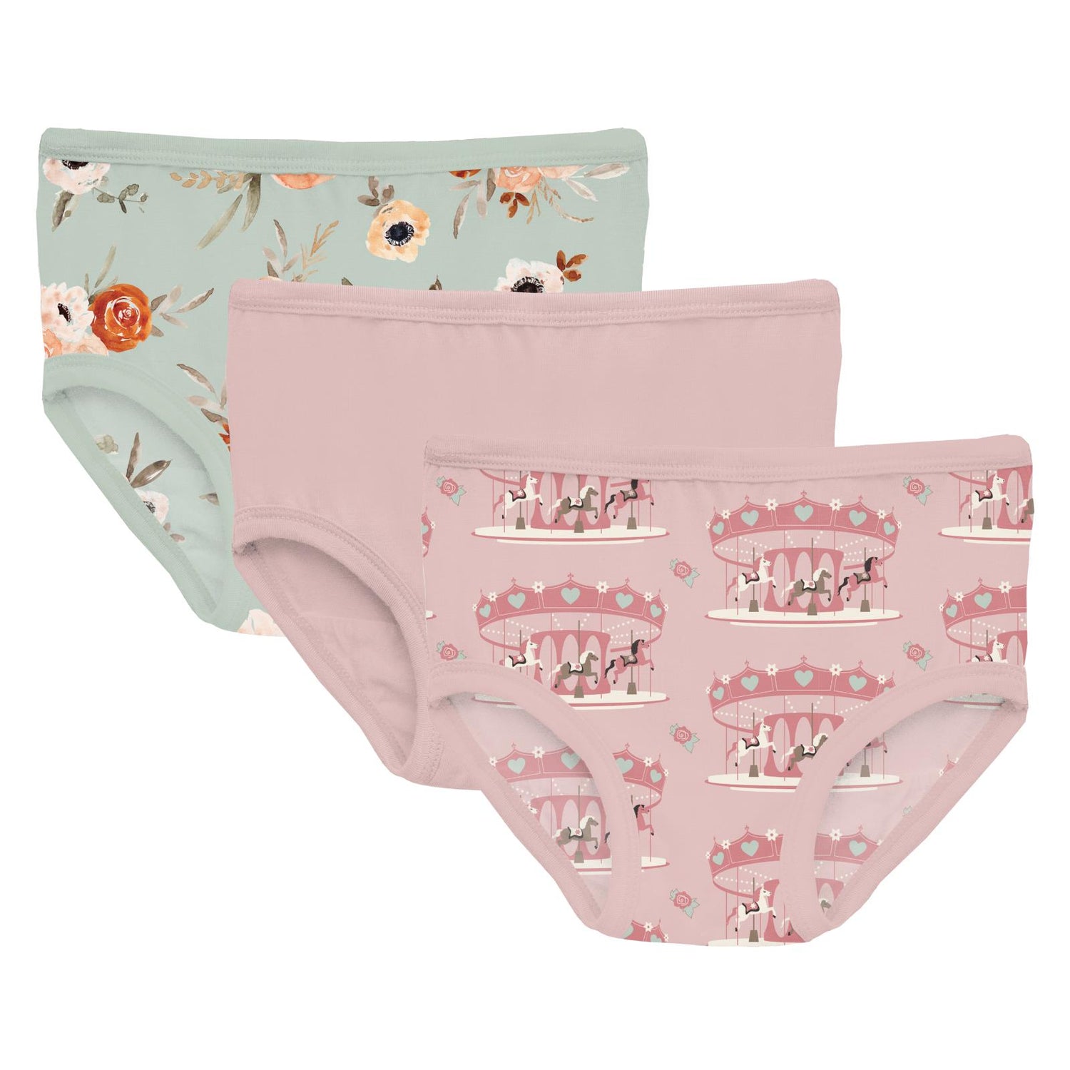Print Girl's Underwear Set of 3 in Aloe Fall Floral, Baby Rose & Baby Rose Fair Carousel (332518)
