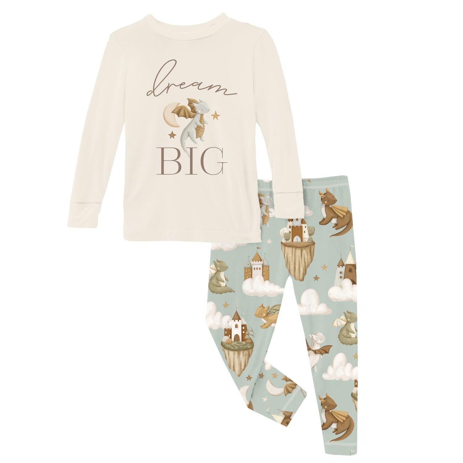 Long Sleeve Graphic Tee Pajama Set in Aloe Castles and Clouds (373658)