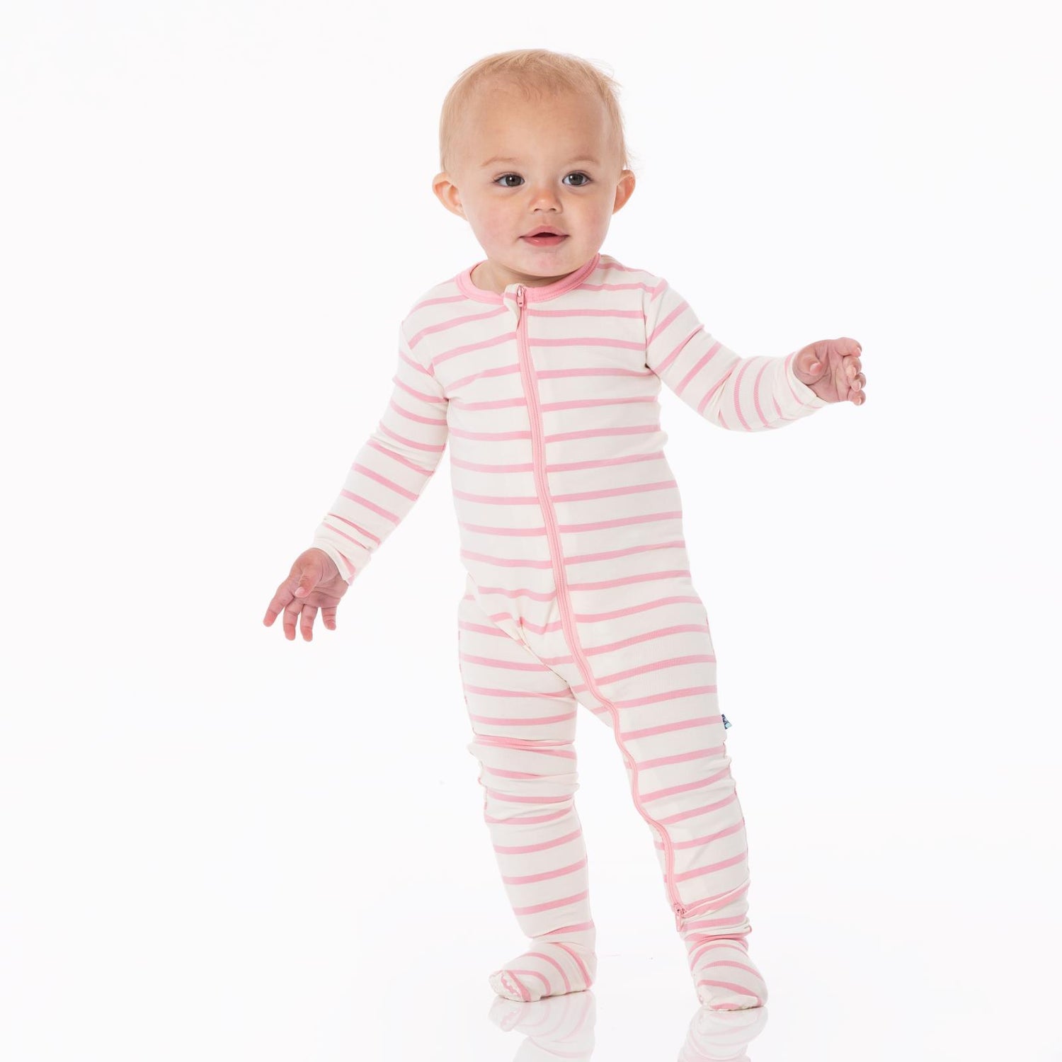 Print Footie with 2 Way Zipper in Lotus Sweet Stripe (258175)