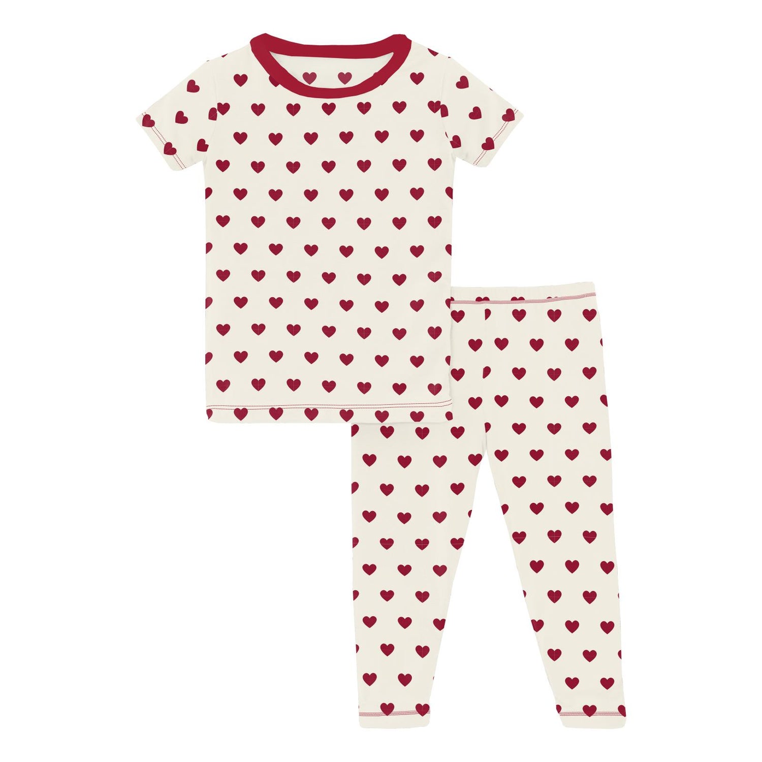 Print Short Sleeve Pajama Set in Natural Hearts (325512)