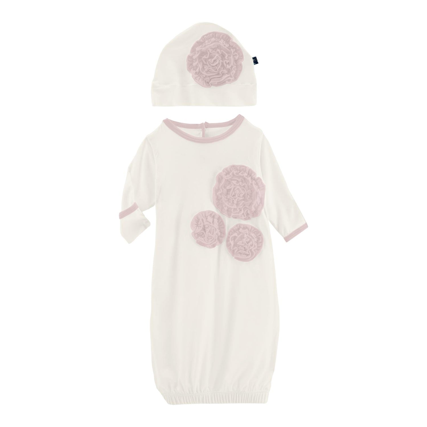 Dahlia Flower Layette Gown & Flower Hat Set in Natural with Baby Rose (252389)