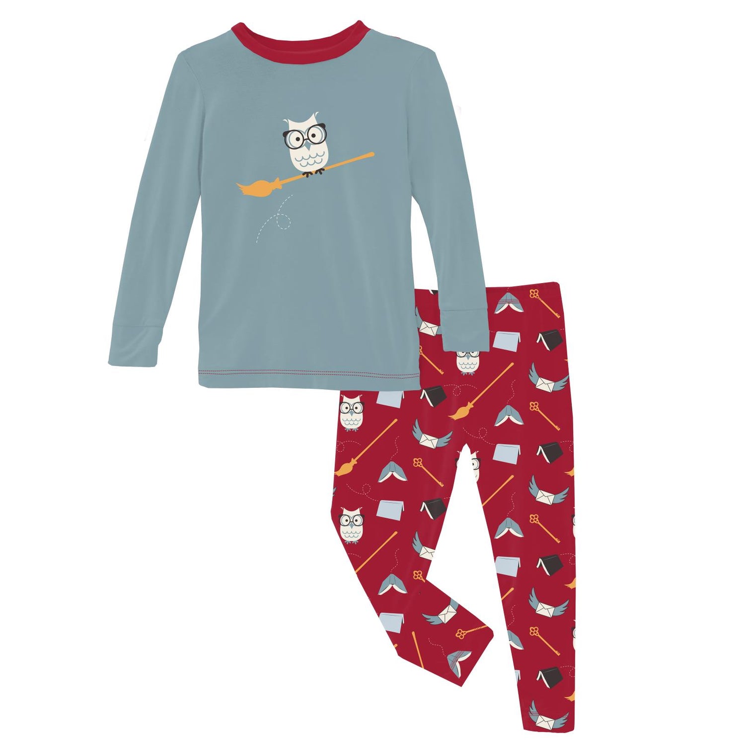 Long Sleeve Graphic Tee Pajama Set in Crimson Magical World (292062)