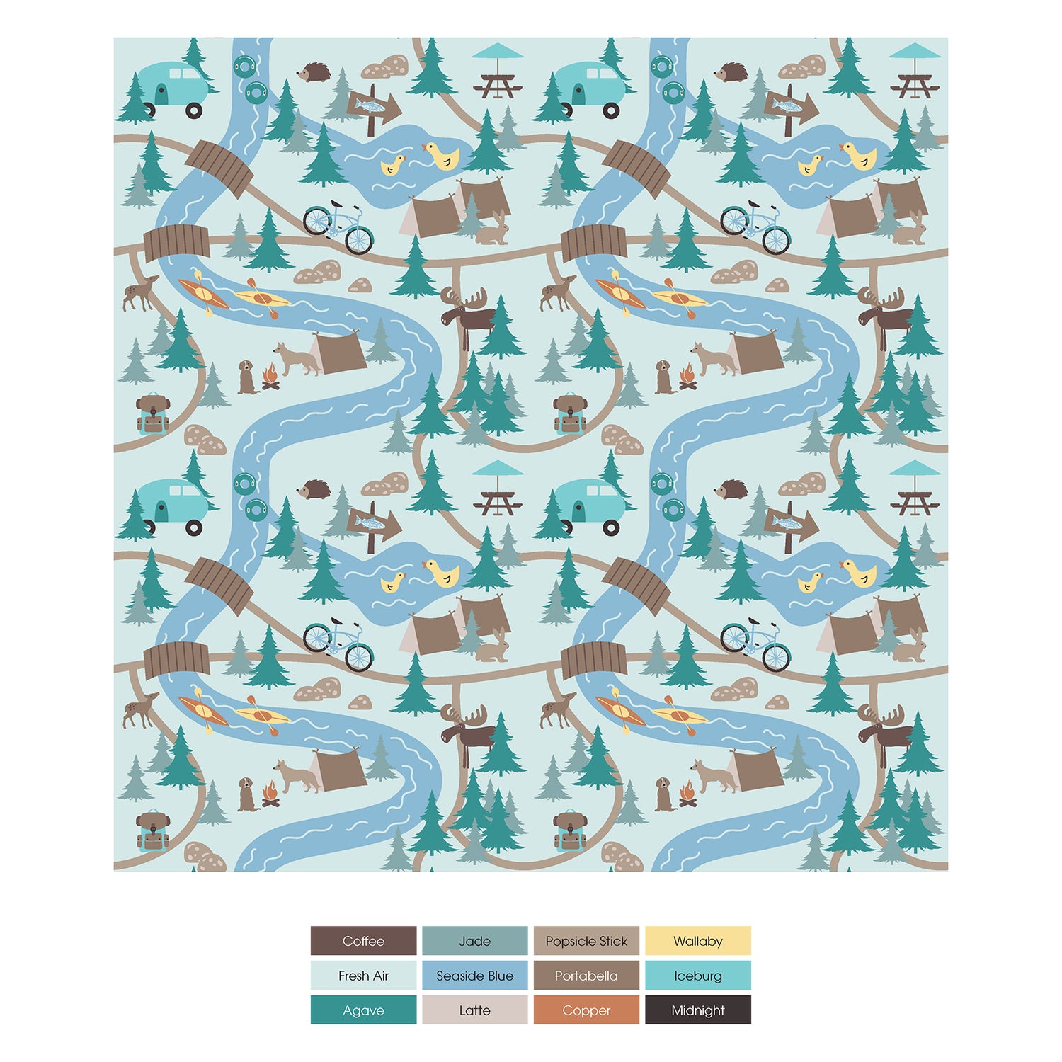 Print Short Sleeve Crew Neck Tee in Fresh Air Campground Map (323809)