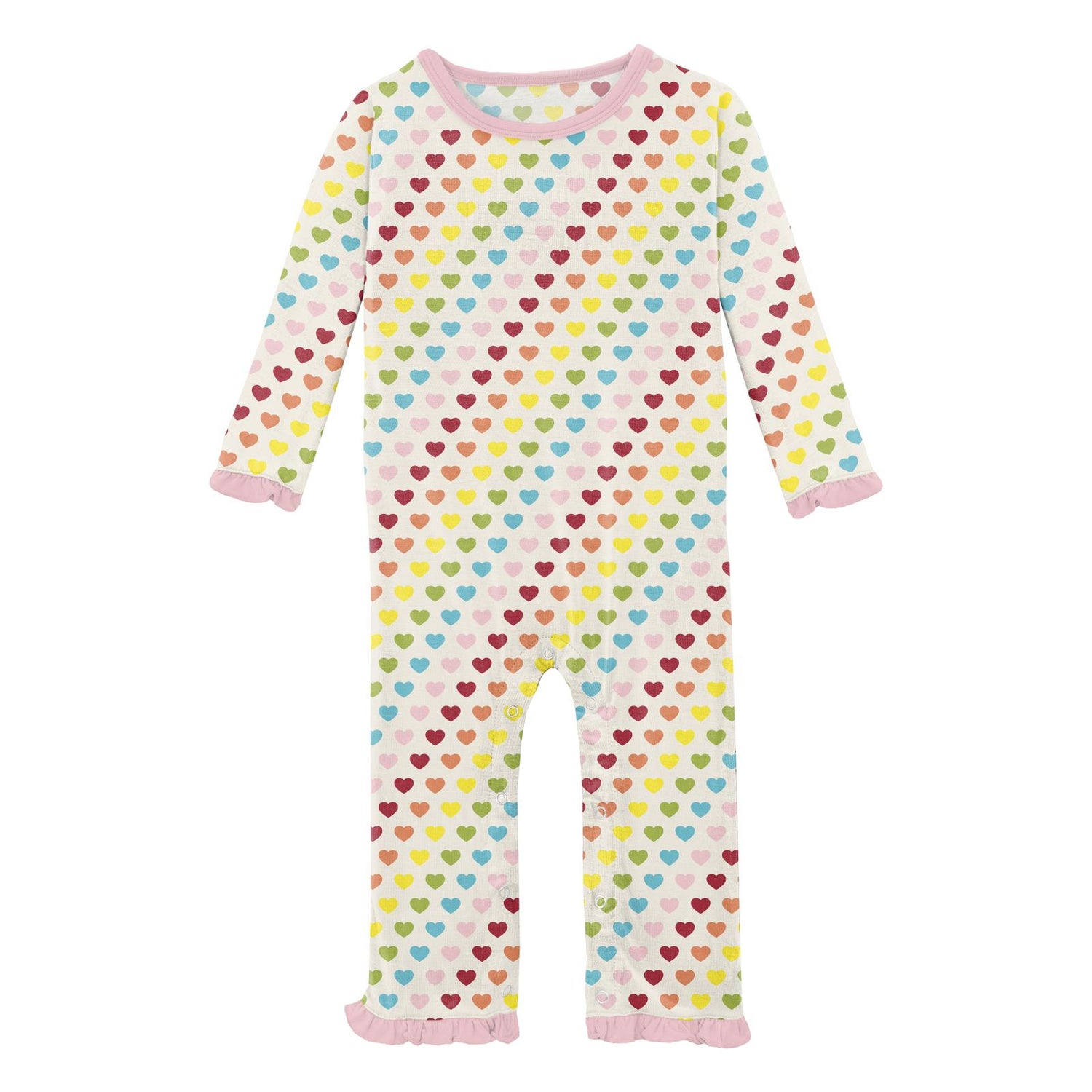 Print Oh La La Ruffle Romper in Rainbow Hearts (249263)