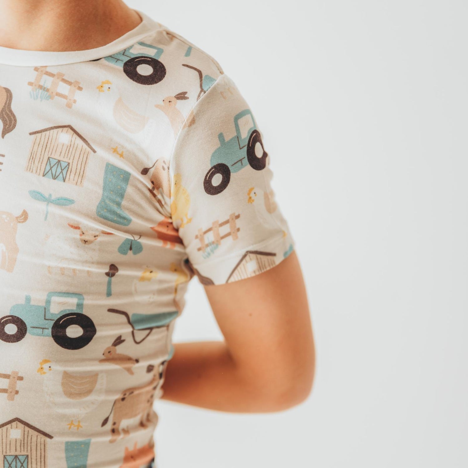 Print Short Sleeve Pajama Set in Latte Morning on the Farm (359354)