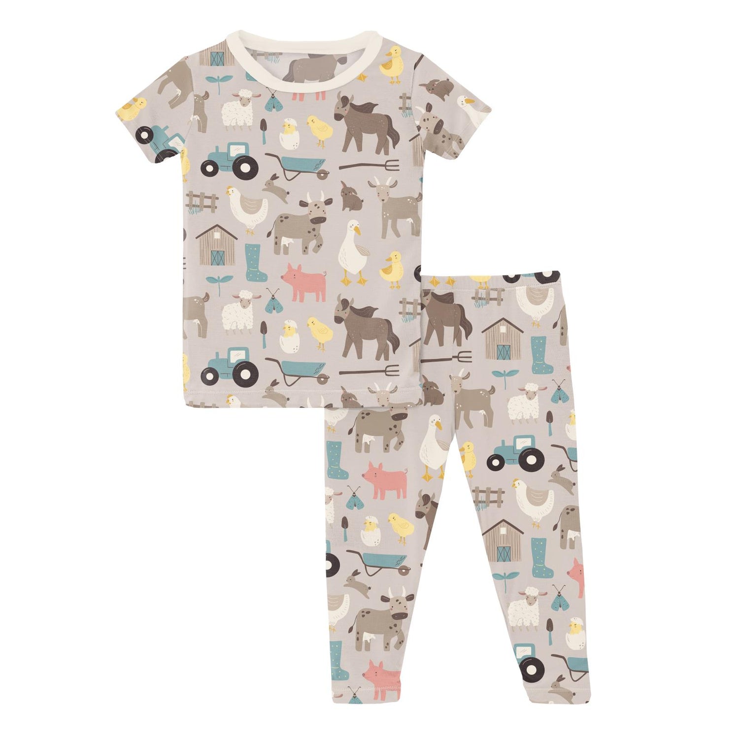 Print Short Sleeve Pajama Set in Latte Morning on the Farm (359355)