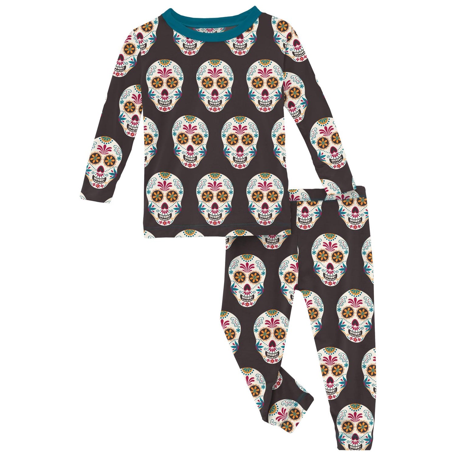 Print Long Sleeve Pajama Set in Midnight Dia de los Muertos (259583)