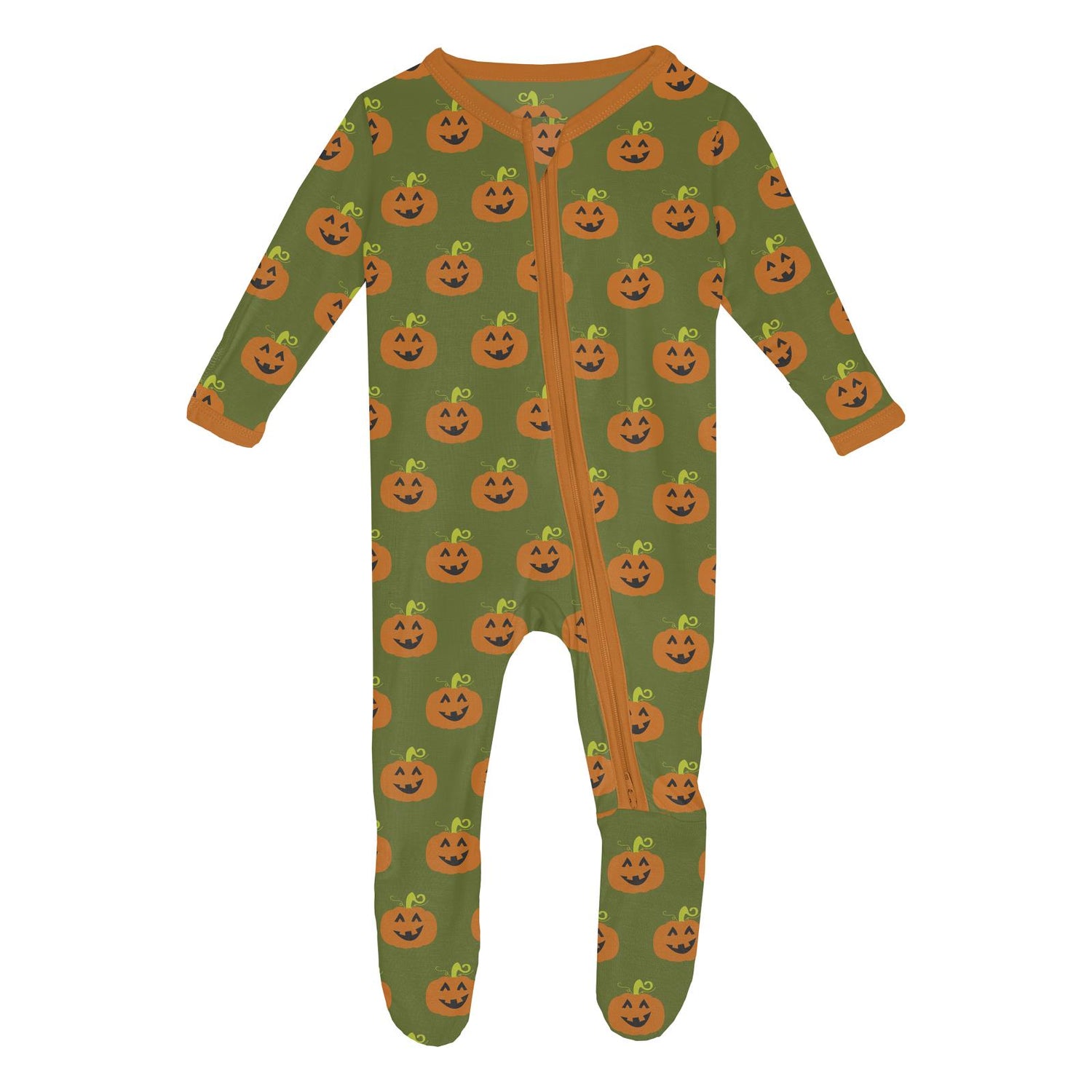 Print Footie with 2 Way Zipper in Moss Jack O'Lantern (259584)