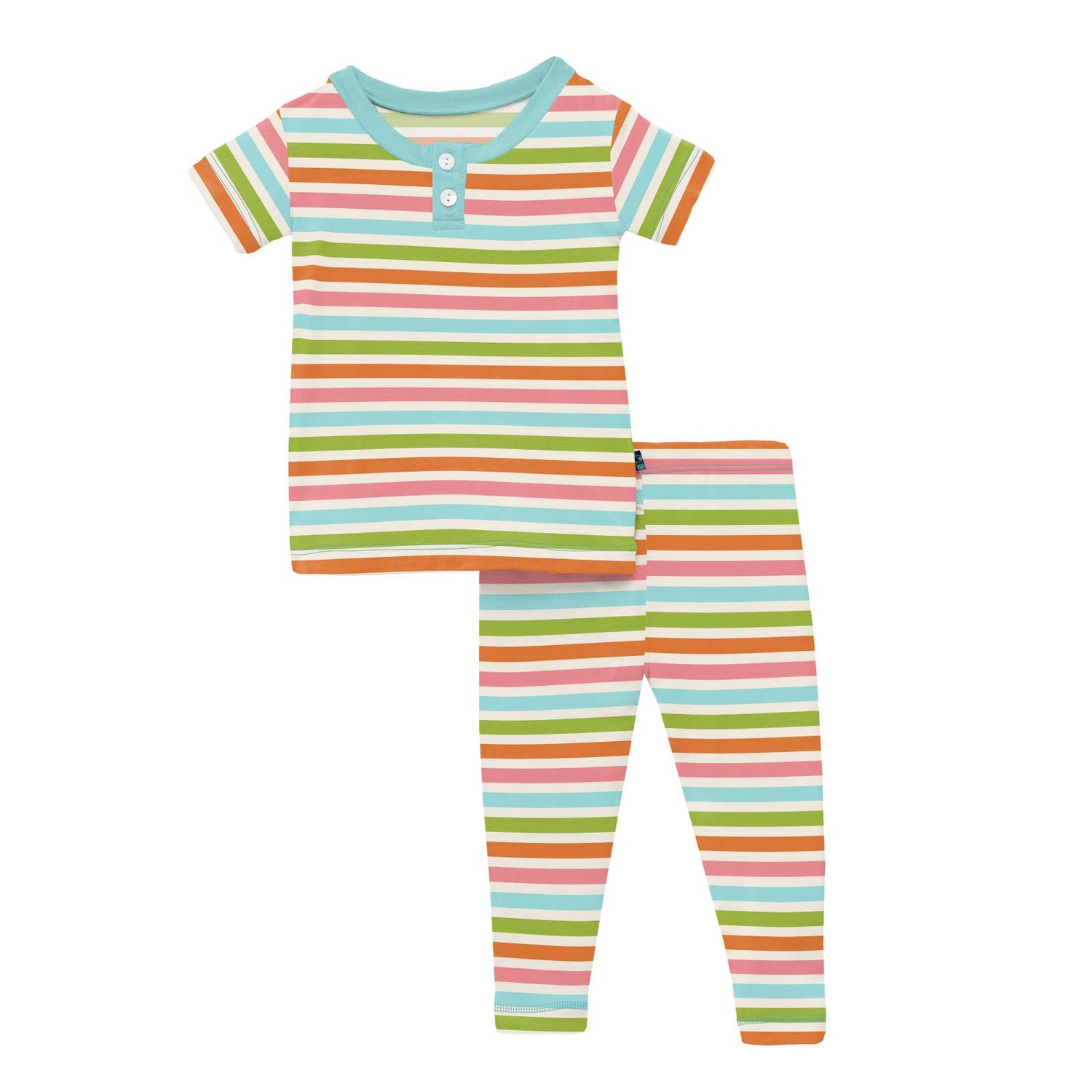 Print Short Sleeve Henley Pajama Set in Beach Day Stripe (221150)