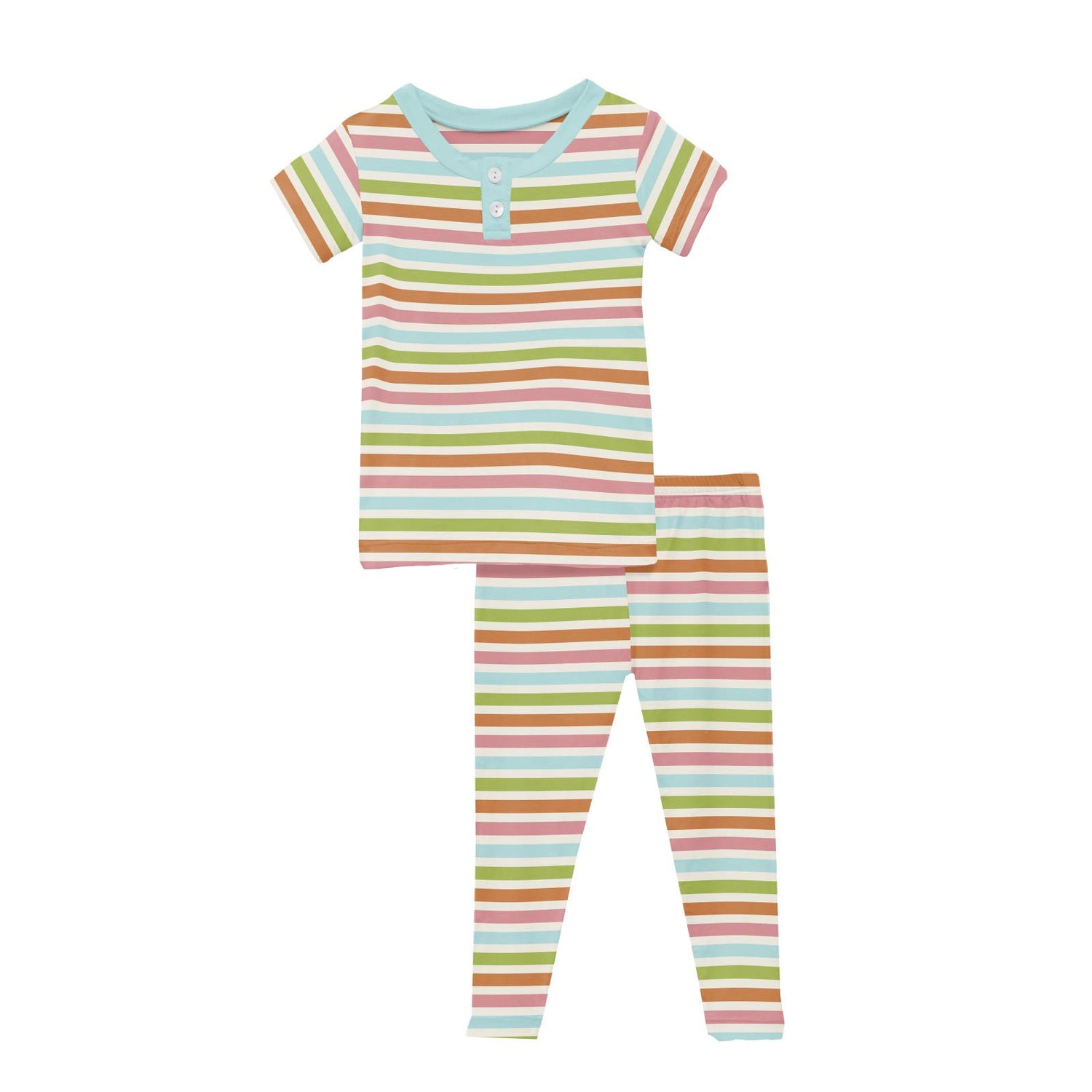 Print Short Sleeve Henley Pajama Set in Beach Day Stripe (221234)