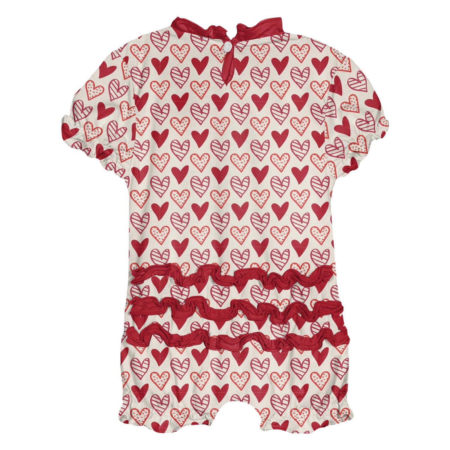 Print Ruffle Romper in Natural Heart Doodles (275578)