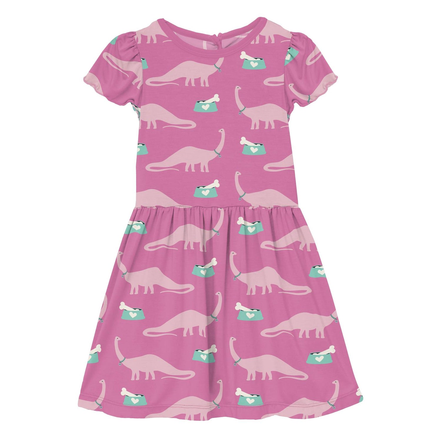 Print Flutter Sleeve Twirl Dress with Pockets in Tulip Pet Dino