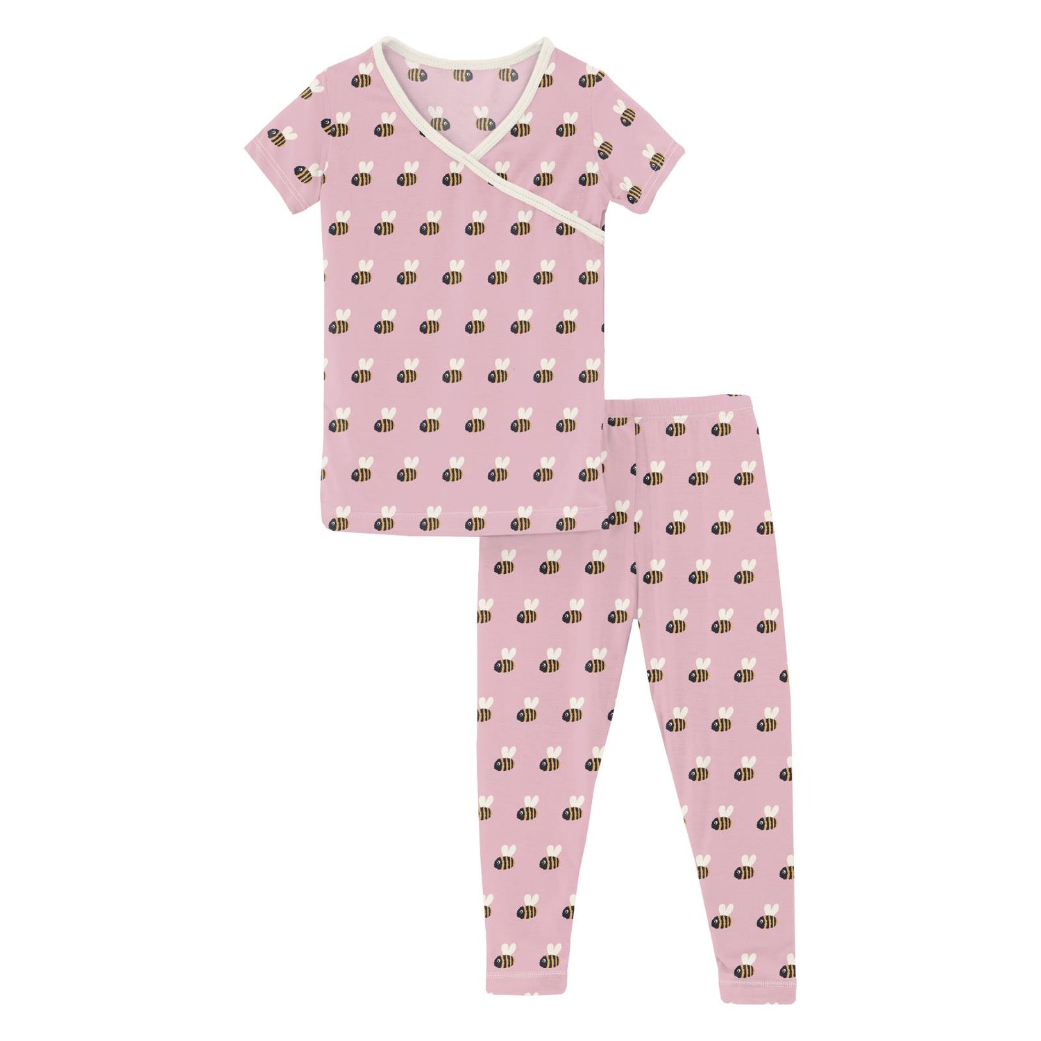Print Short Sleeve Kimono Pajama Set in Cake Pop Baby Bumblebee