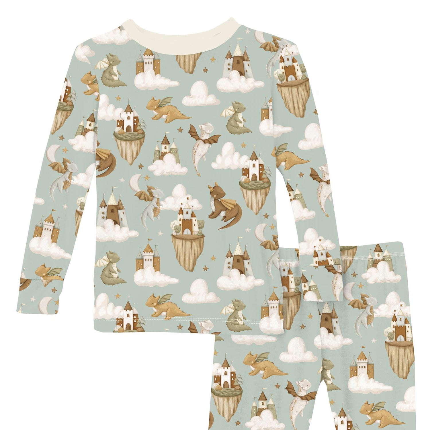 Print Long Sleeve Pajama Set in Aloe Castles and Clouds (373380)