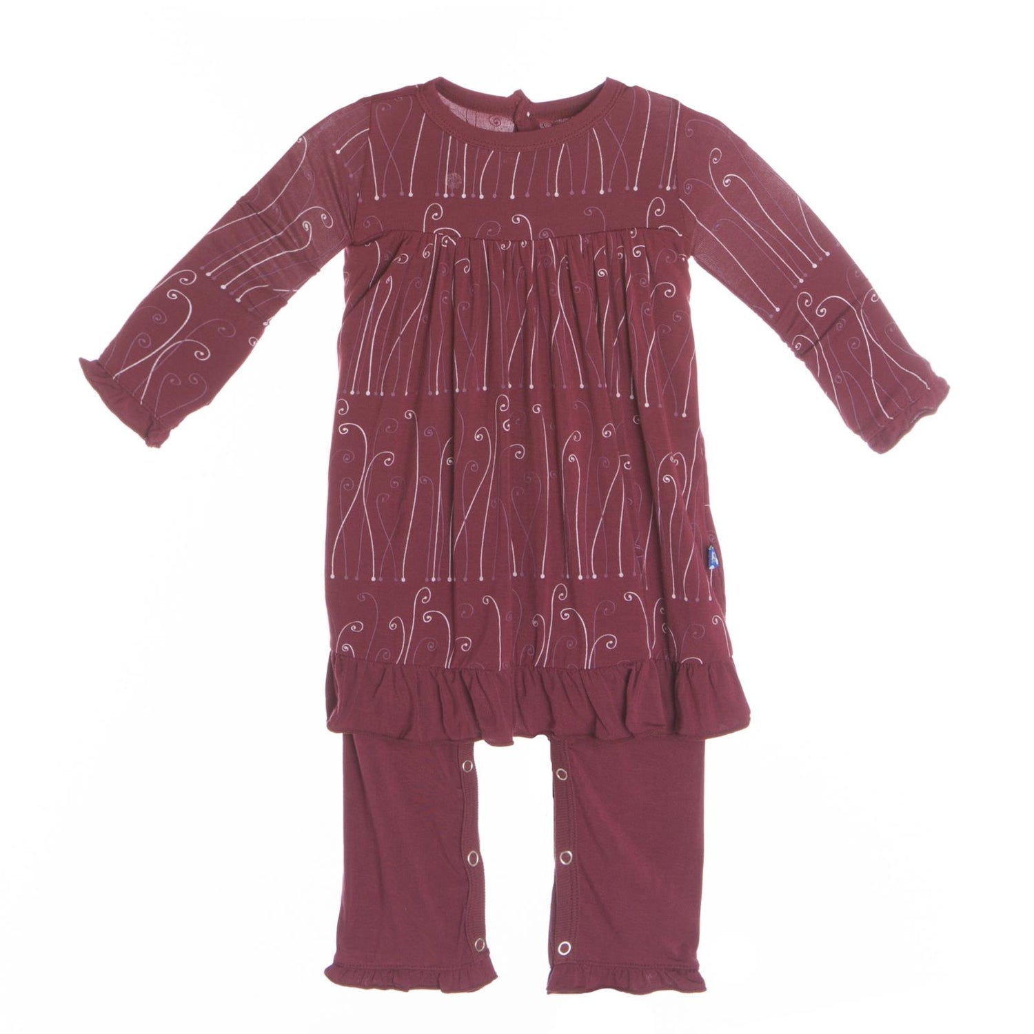 Print Long Sleeve Dress Romper in Scarlet Plant Curls (242937)