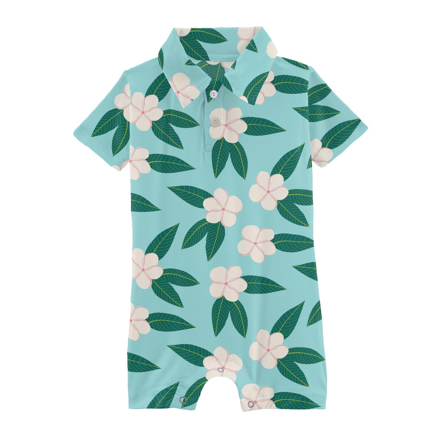 Print Short Sleeve Polo Romper in Summer Sky Plumeria (220023)