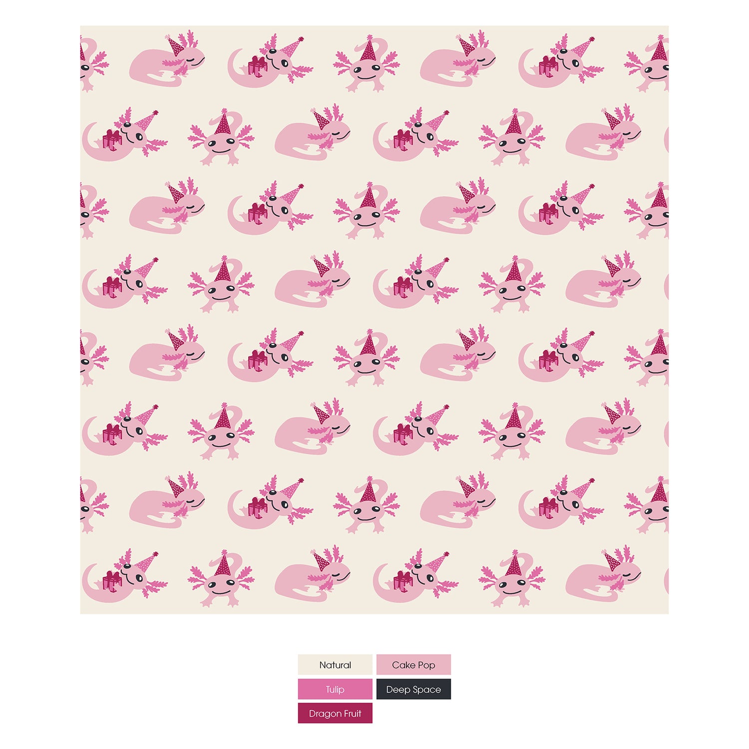 Print Fluffle Throw Blanket with Embroidery in Natural Axolotl Party