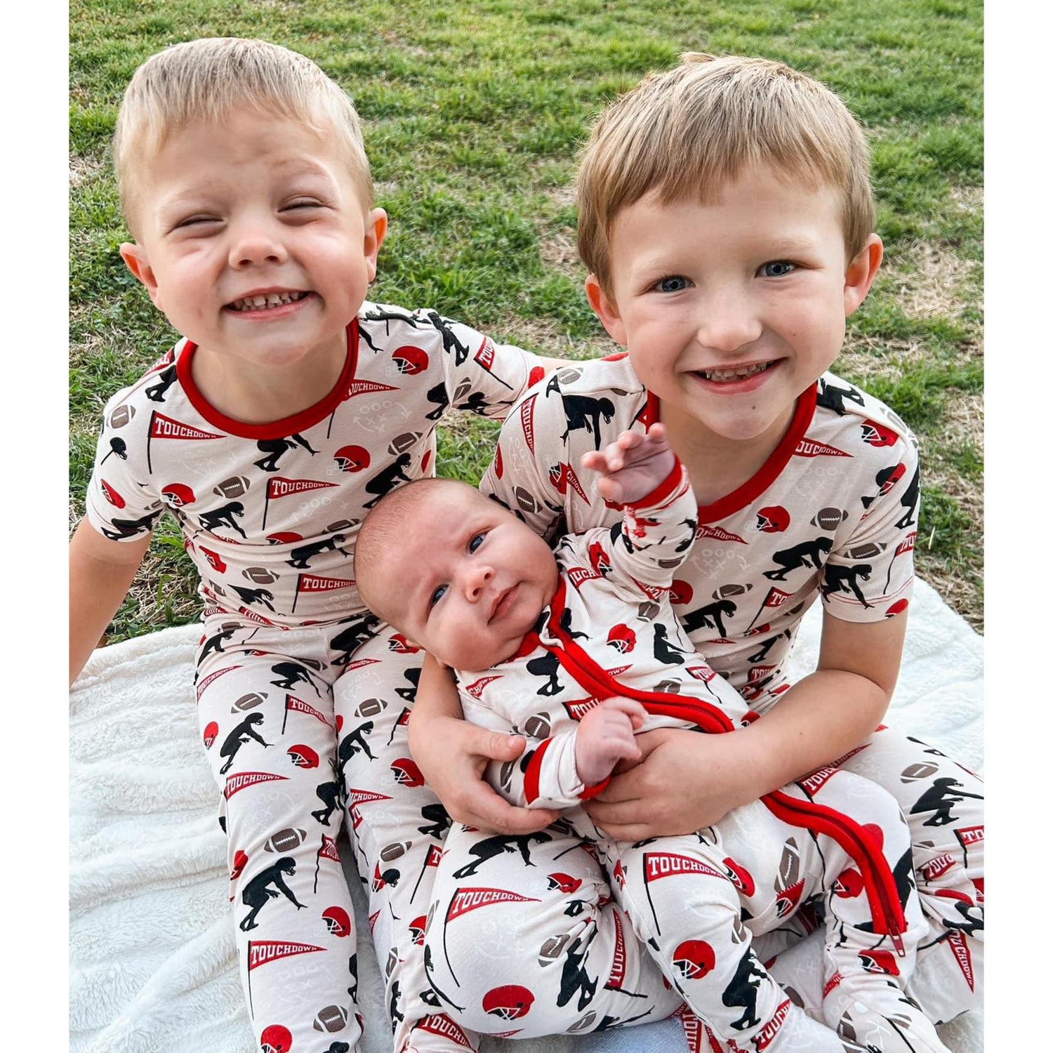 Print Footie with 2 Way Zipper in Latte Touchdown (307586)