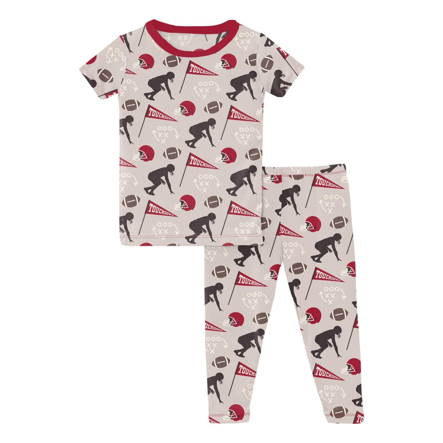 Print Short Sleeve Pajama Set in Latte Touchdown (307615)