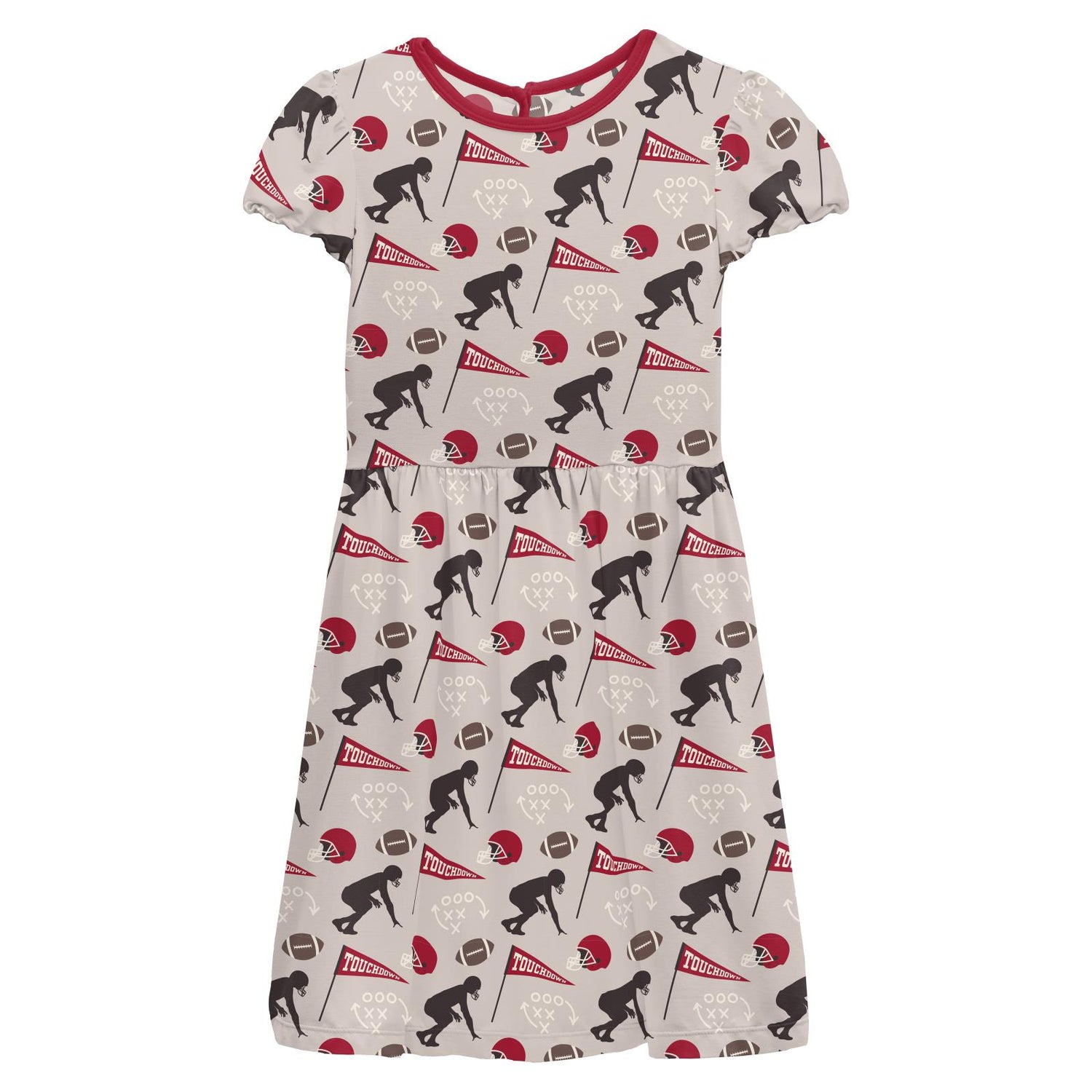 Print Flutter Sleeve Twirl Dress with Pockets in Latte Touchdown (307629)