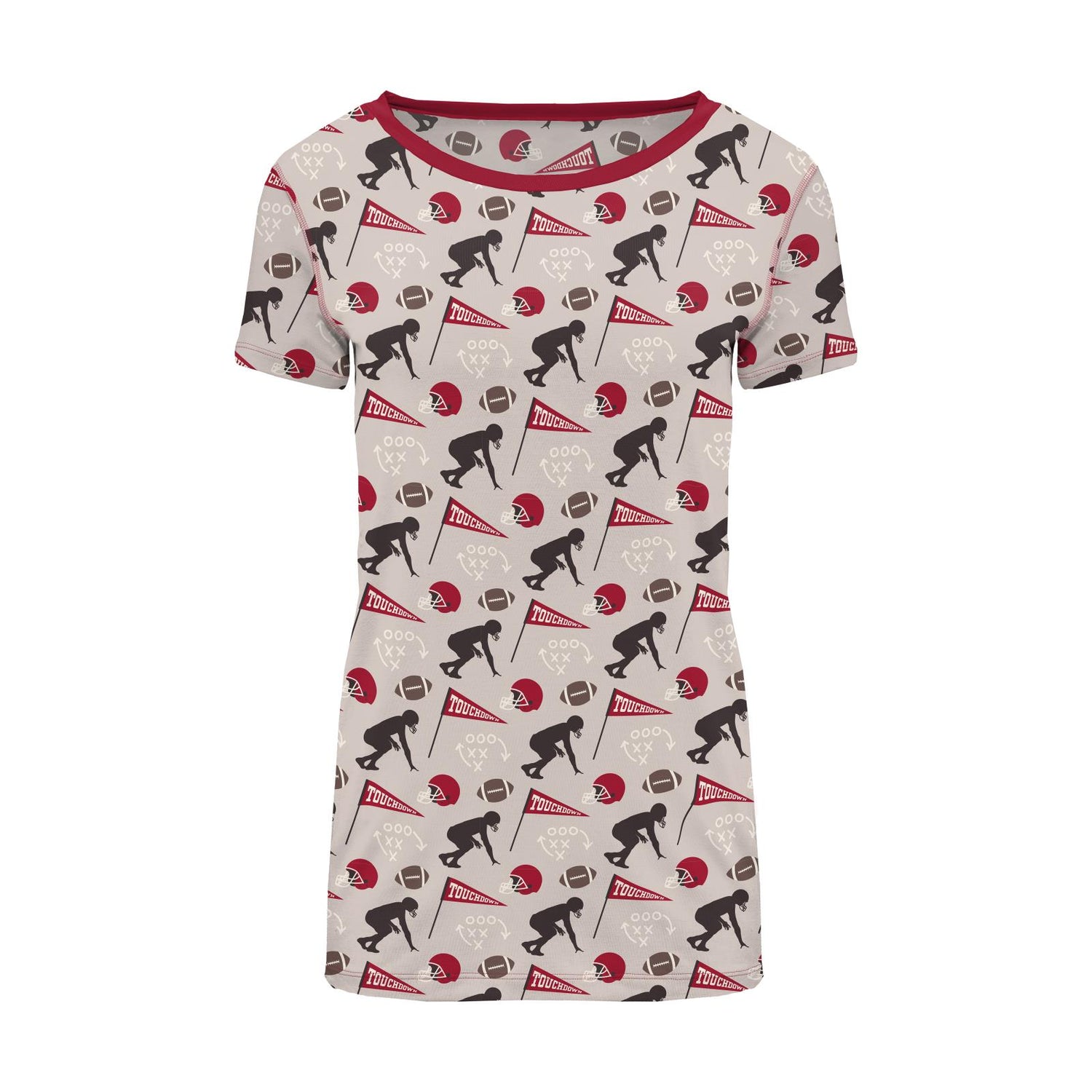 Women's Print Short Sleeve Relaxed Tee in Latte Touchdown