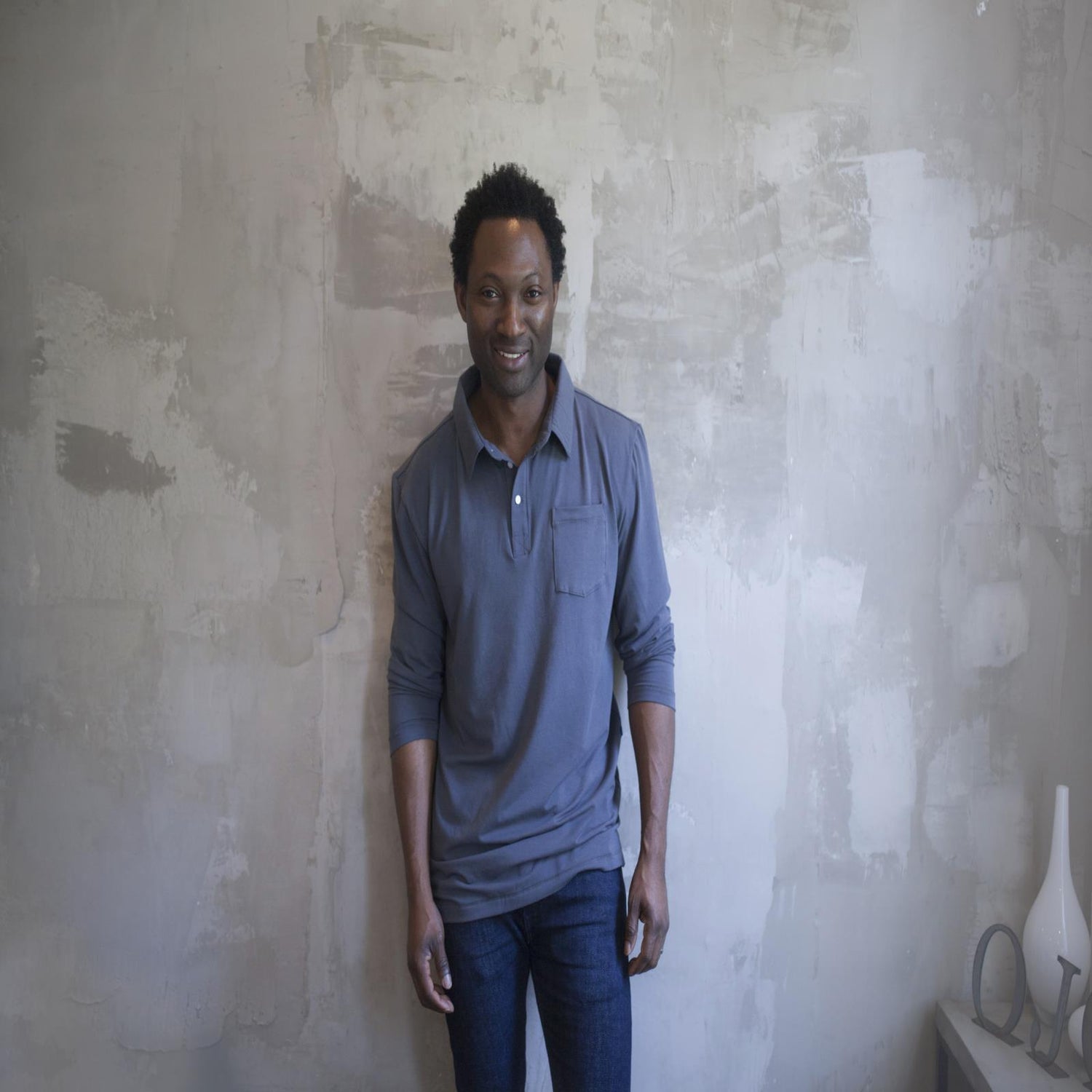 Men's Long Sleeve Luxe Jersey Polo in Stone (175479)