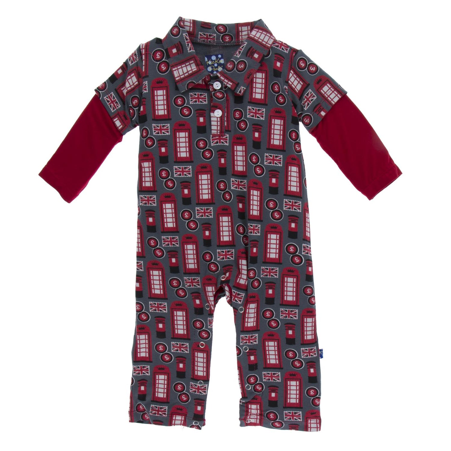 Print Long Sleeve Double Layer Polo Romper in Life About Town (175757)
