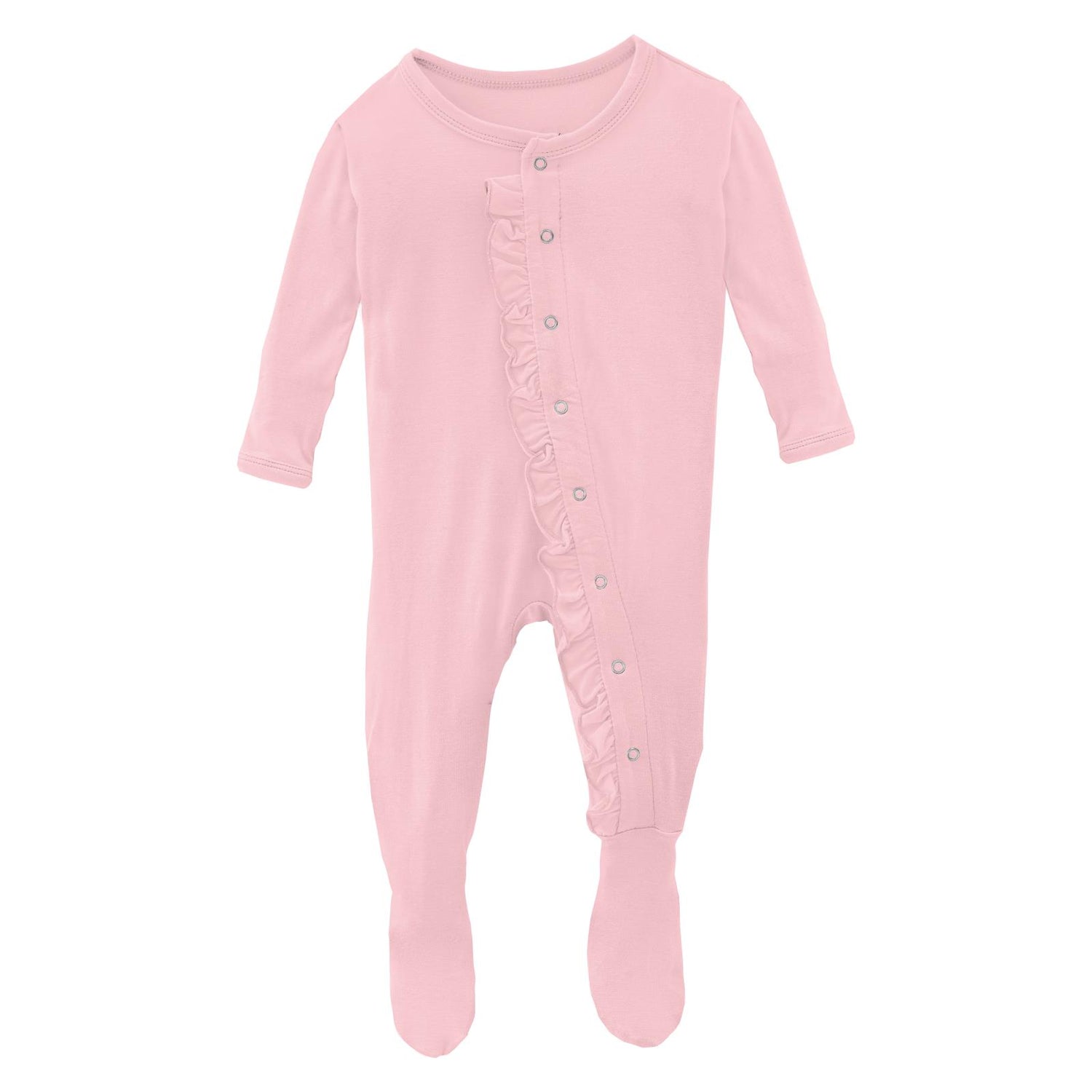Layette Ruffle Footie with Snaps in Lotus (250625)