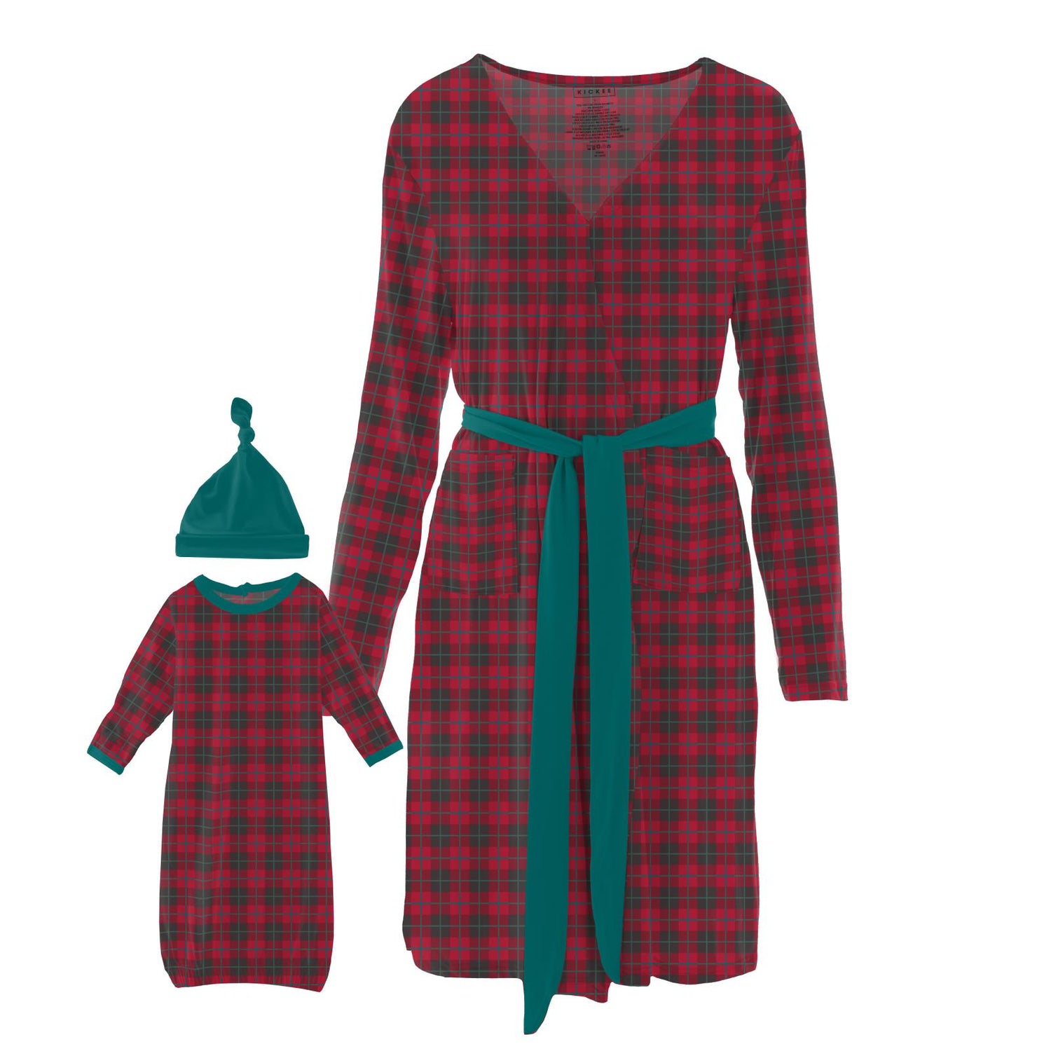 Women's Print Mid Length Lounge Robe & Layette Gown Set in Anniversary Plaid (232165)