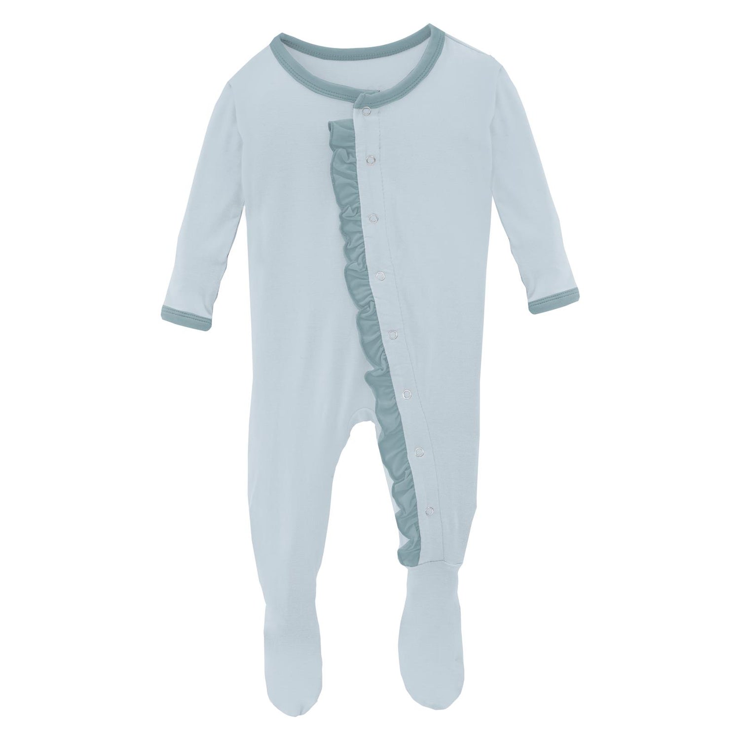 Layette Ruffle Footie with Snaps in Illusion Blue with Stormy Sea (289496)