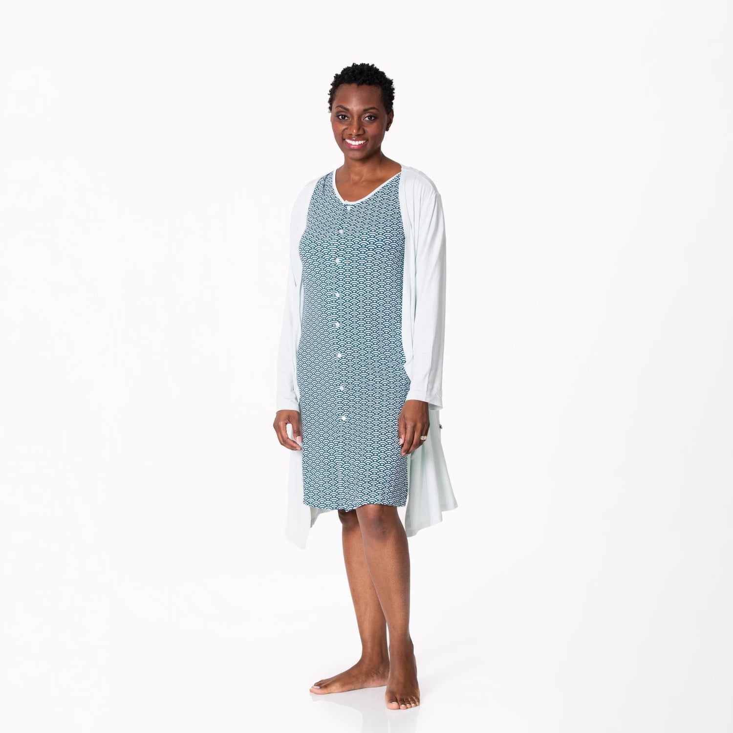 Women's Mid Length Lounge Robe in Fresh Air