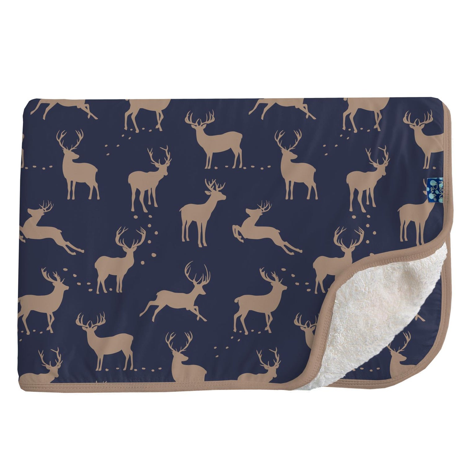 Print Sherpa-Lined Stroller Blanket in Peacoat Elk (346604)