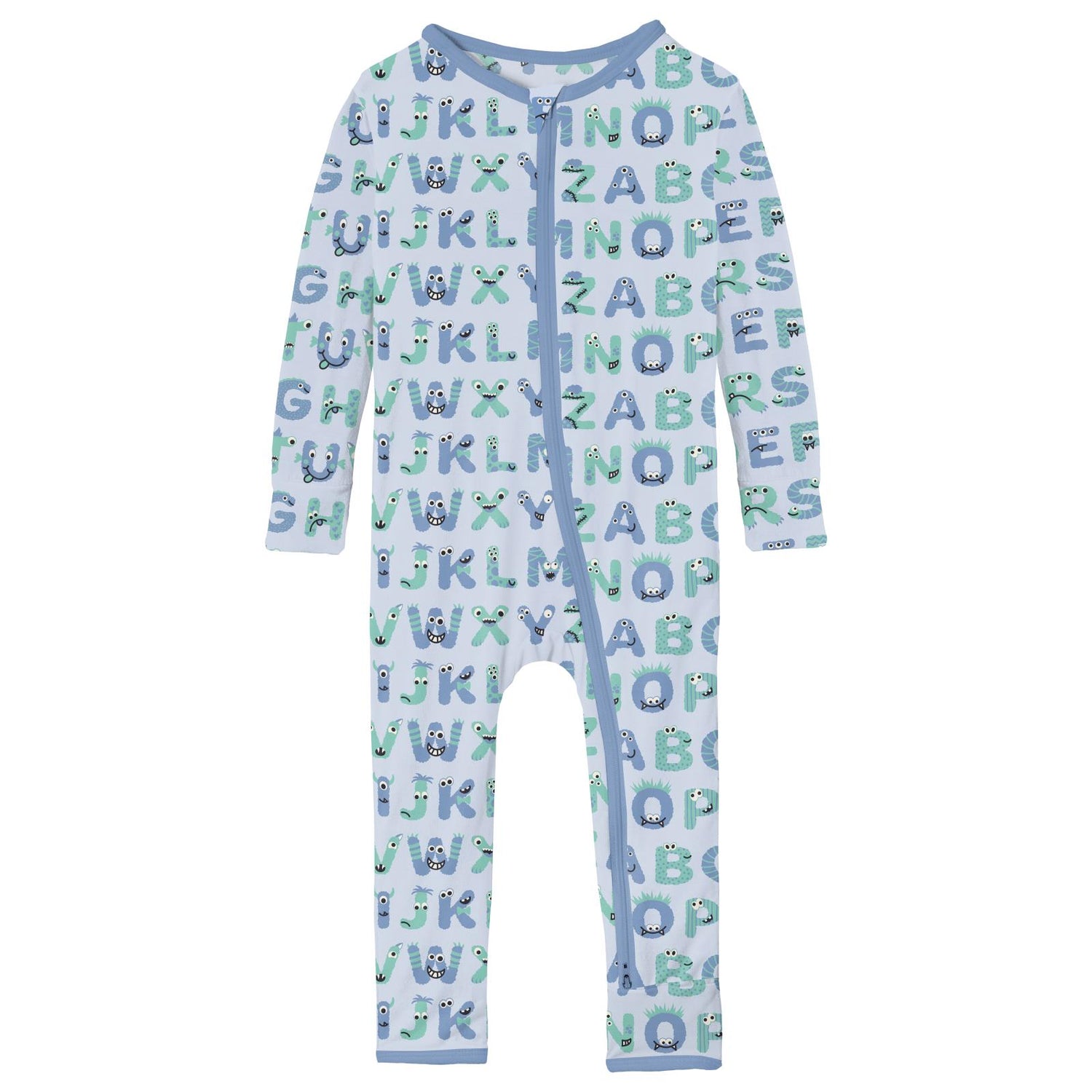 Print Coverall with 2 Way Zipper in Dew ABC Monsters