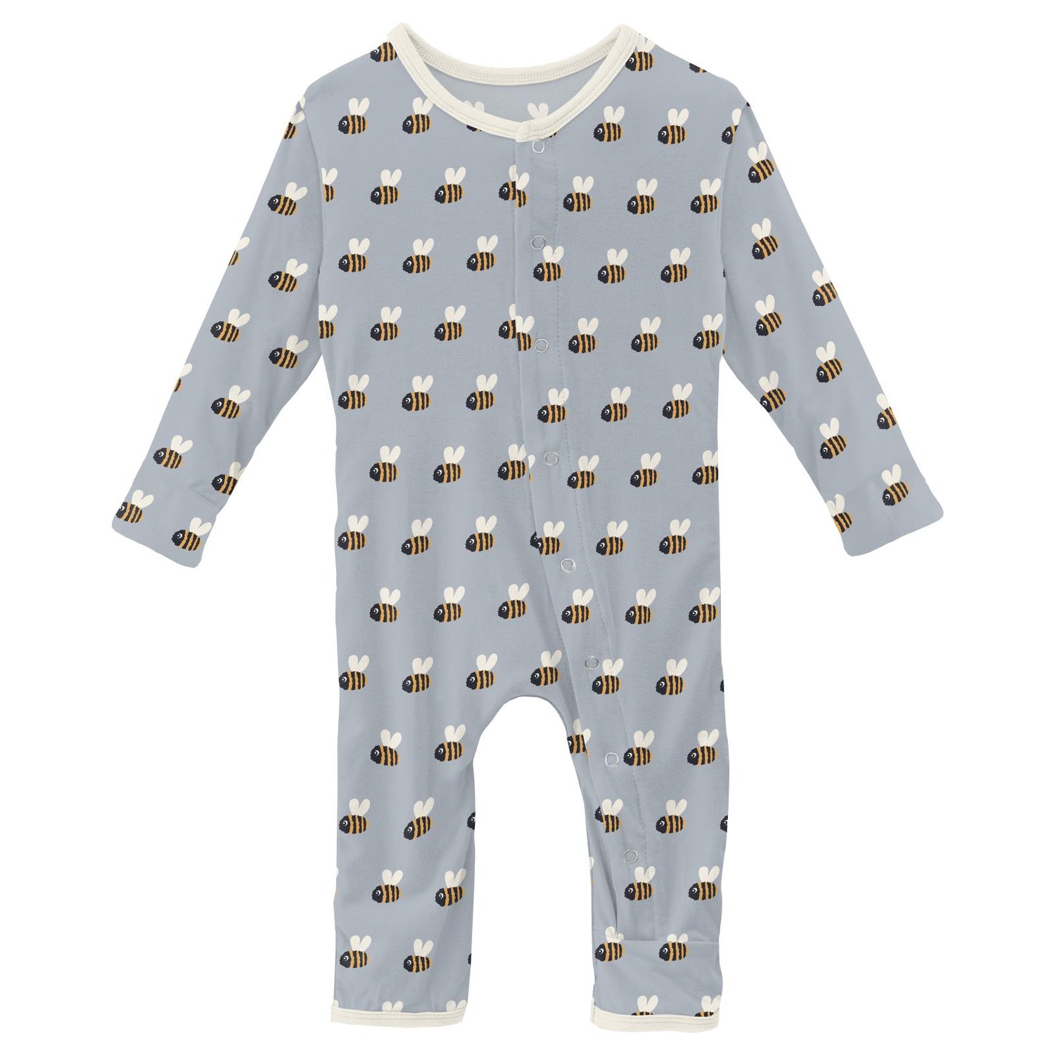 Print Coverall with Snaps in Pearl Blue Baby Bumblebee