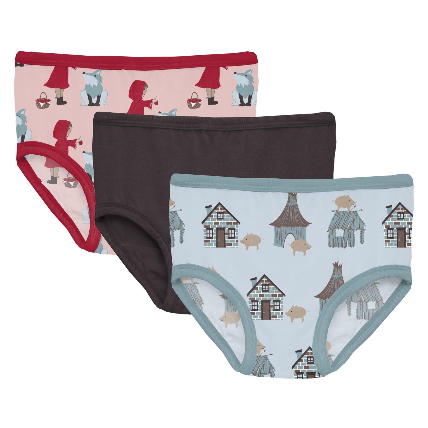 Print Girl's Underwear Set of 3 in Baby Rose Little Red Let's Be Friends, Midnight & Illusion Blue Three Little Pigs (290963)