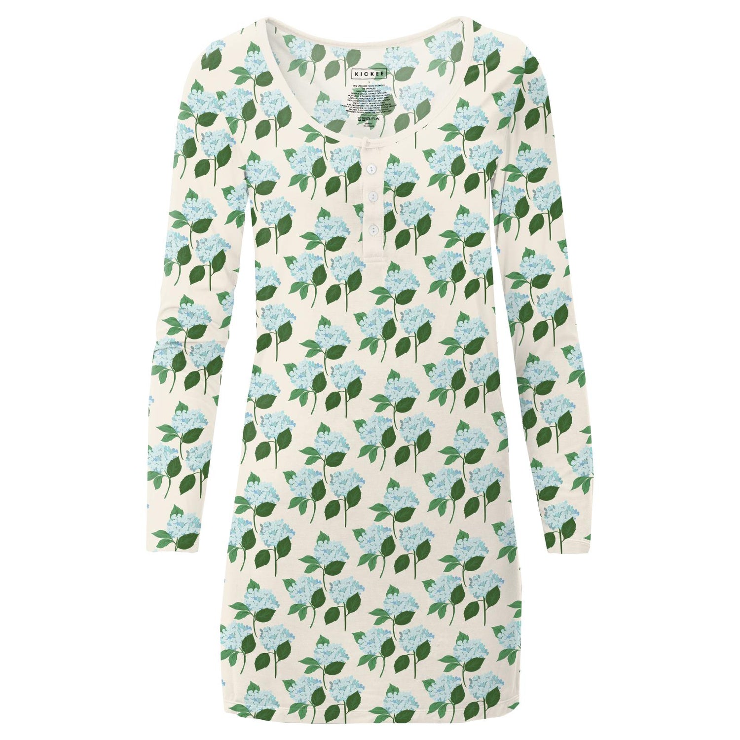 Women's Print Long Sleeve Nightshirt in Hydrangea Bouquet