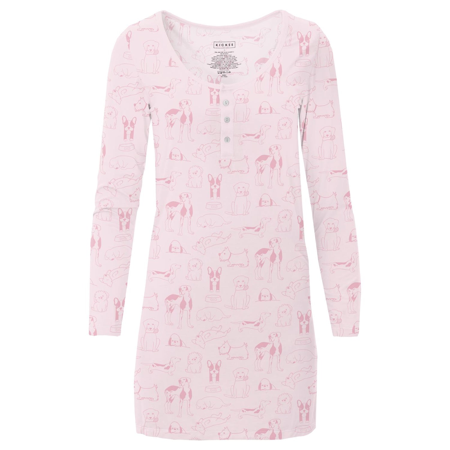 Women's Print Long Sleeve Nightshirt in Shrinking Violet Dogs