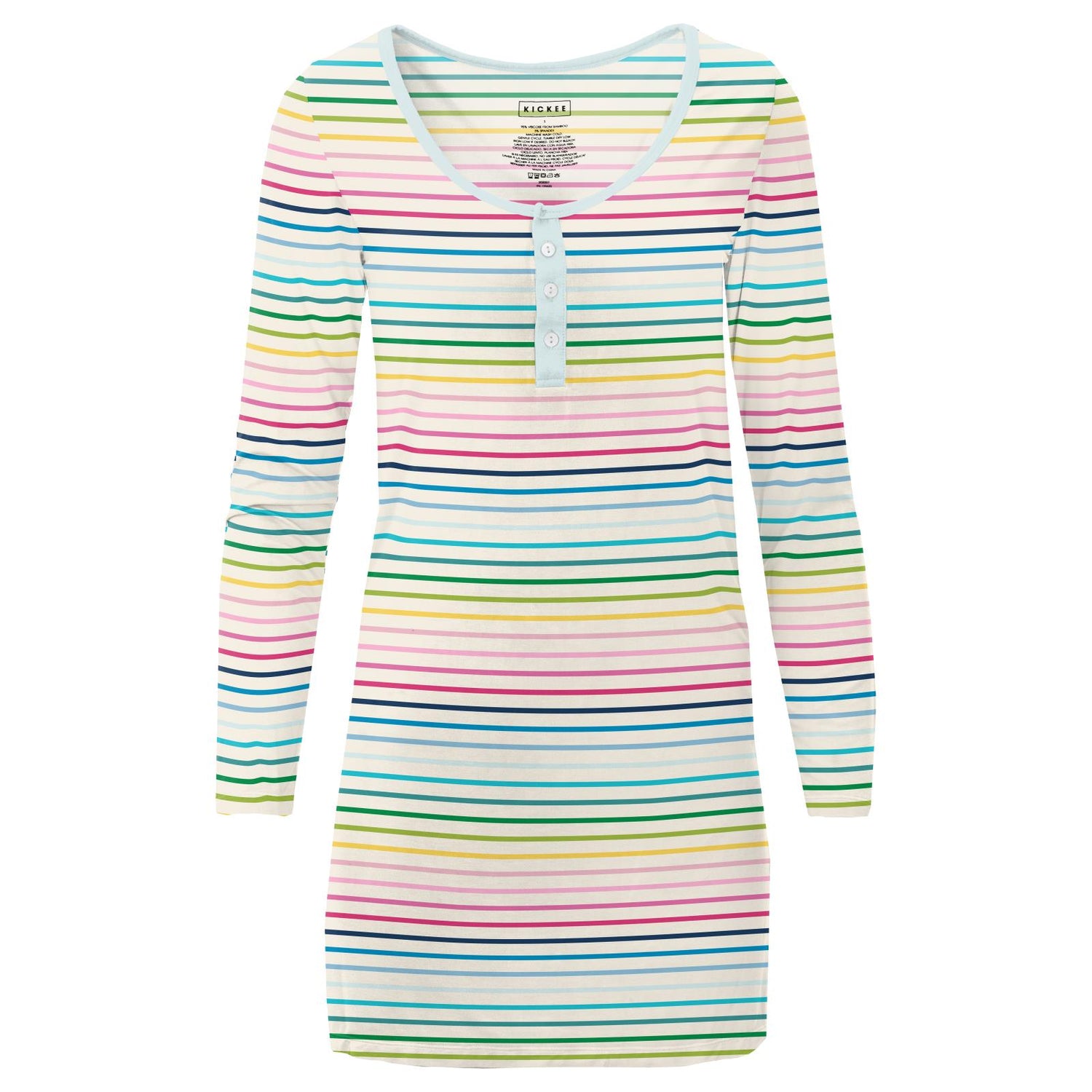 Women's Print Long Sleeve Nightshirt in Happy Stripe
