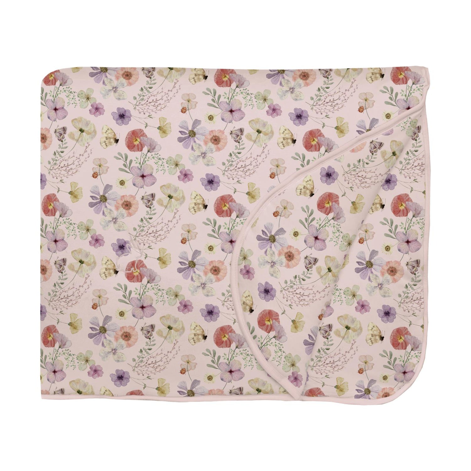Print Fluffle Stroller Blanket with Embroidery in Shrinking Violet Pressed Flowers with matching Reverse (376884)