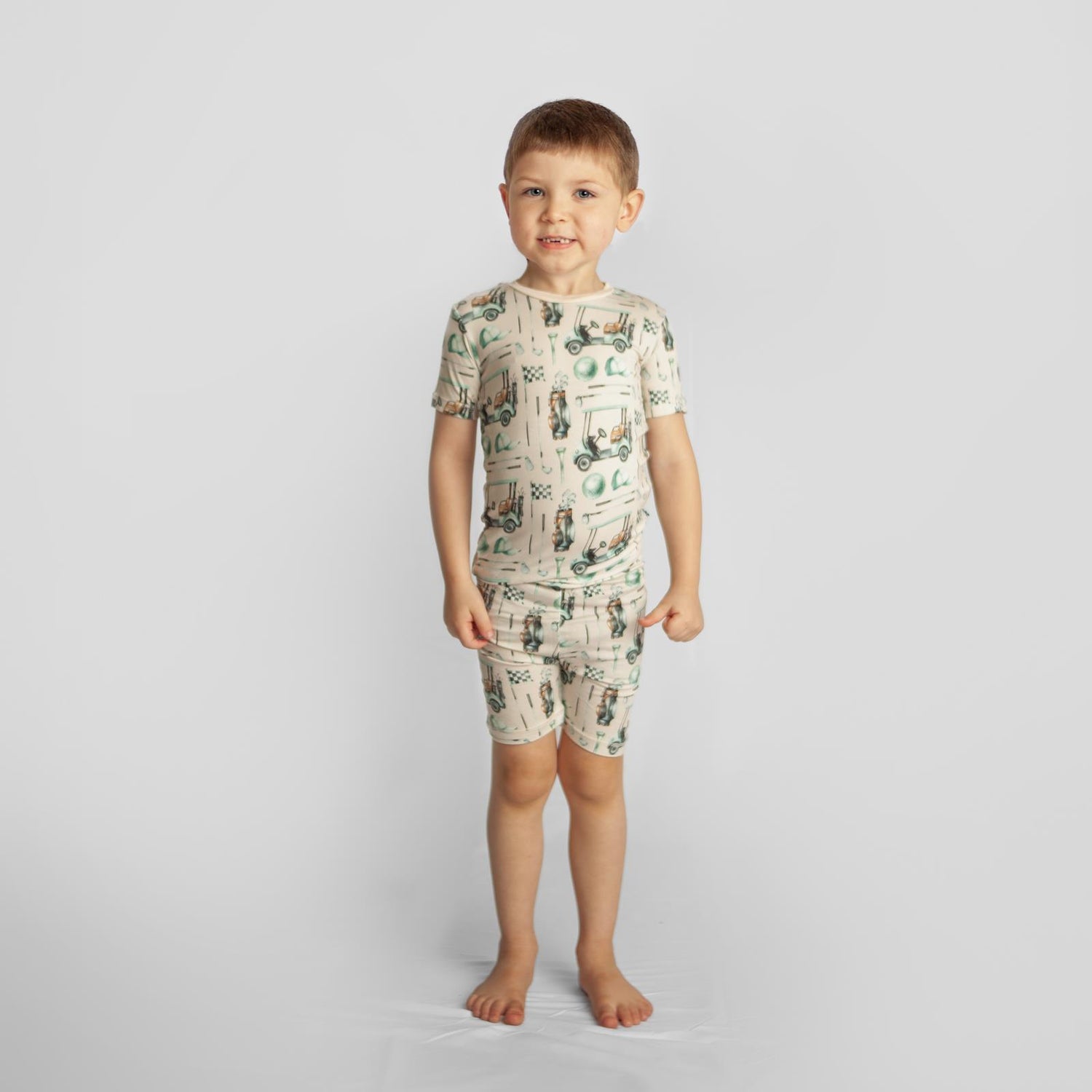 Print Short Sleeve Pajama Set with Shorts in Latte Golf (326698)