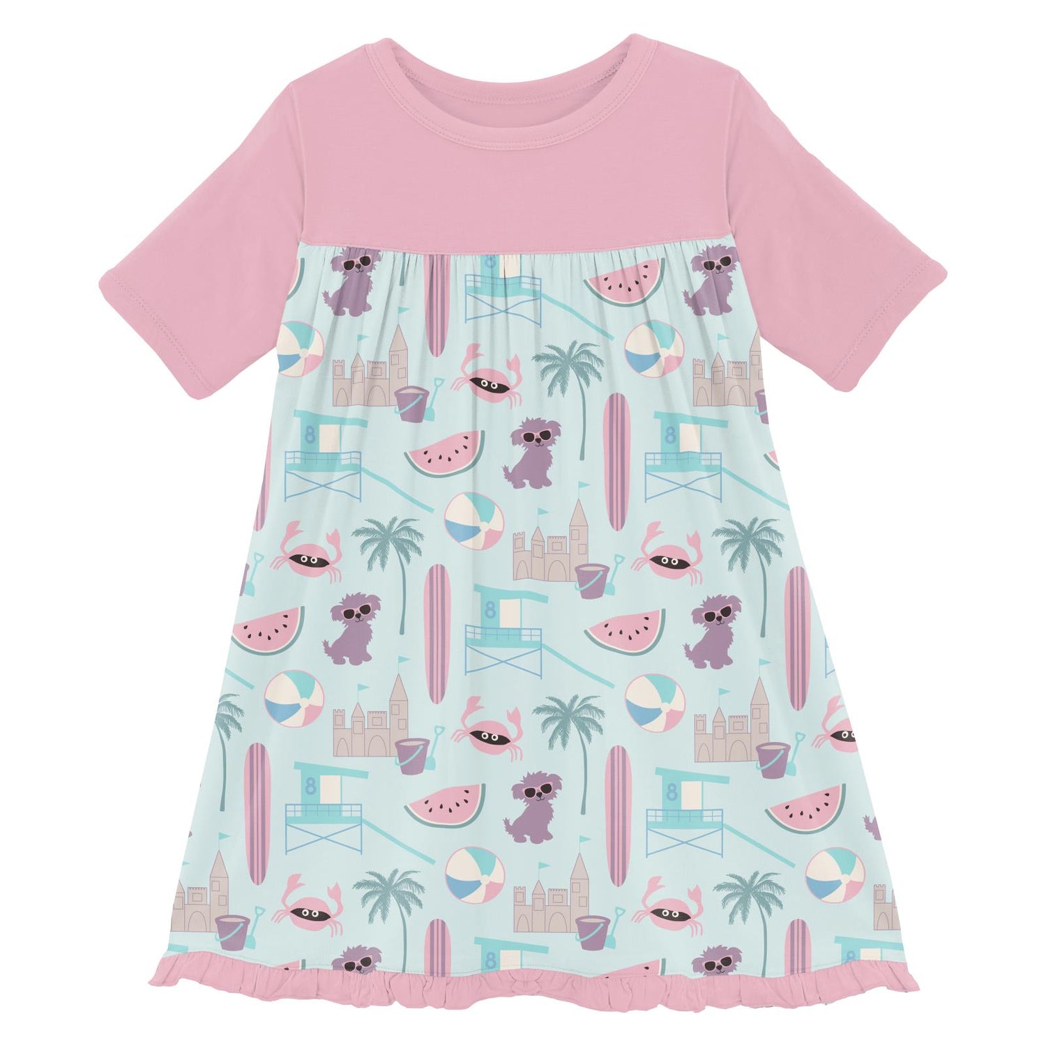 Print Short Sleeve Swing Dress in Fresh Air Beach Day (326693)