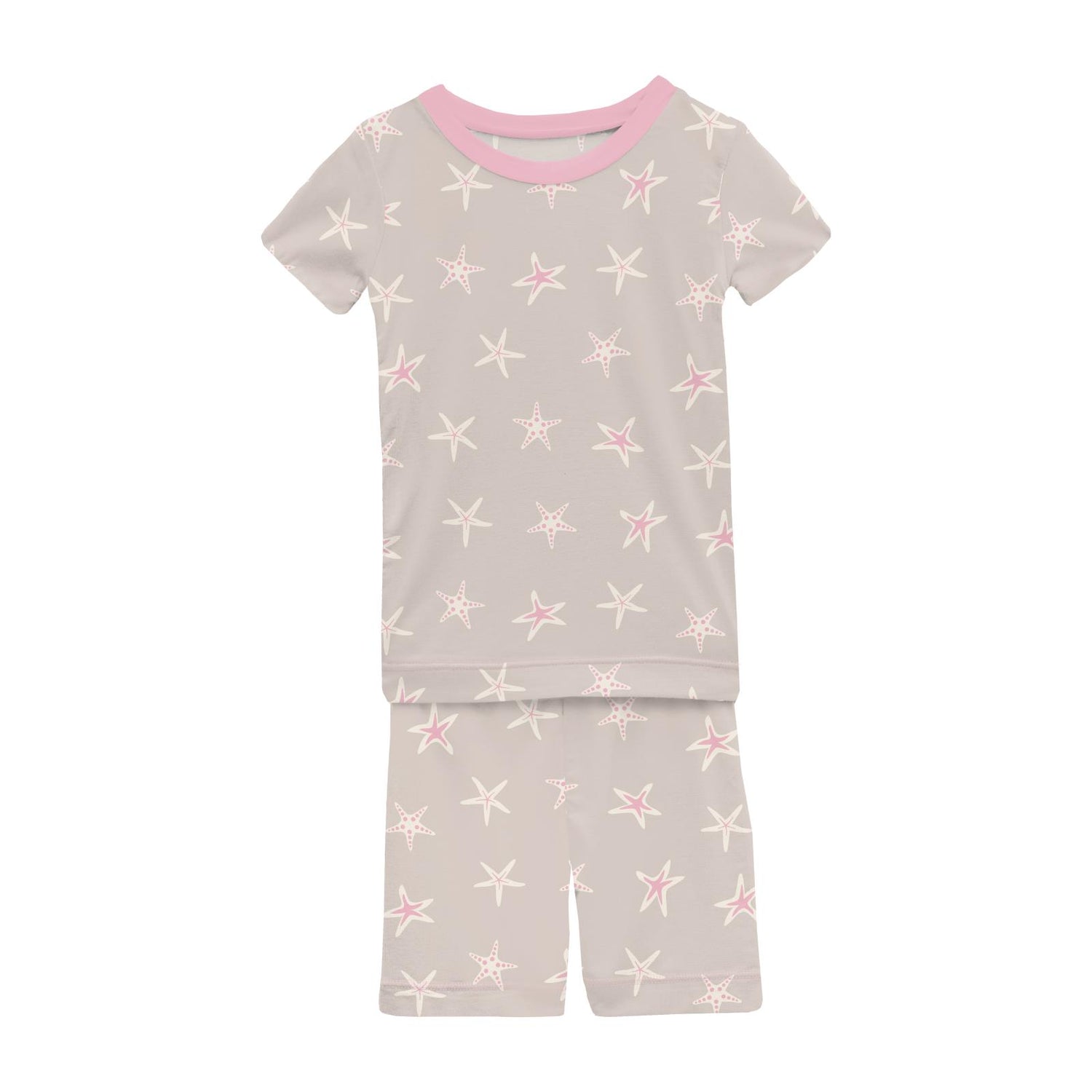Print Short Sleeve Pajama Set with Shorts in Latte Starfish (326702)