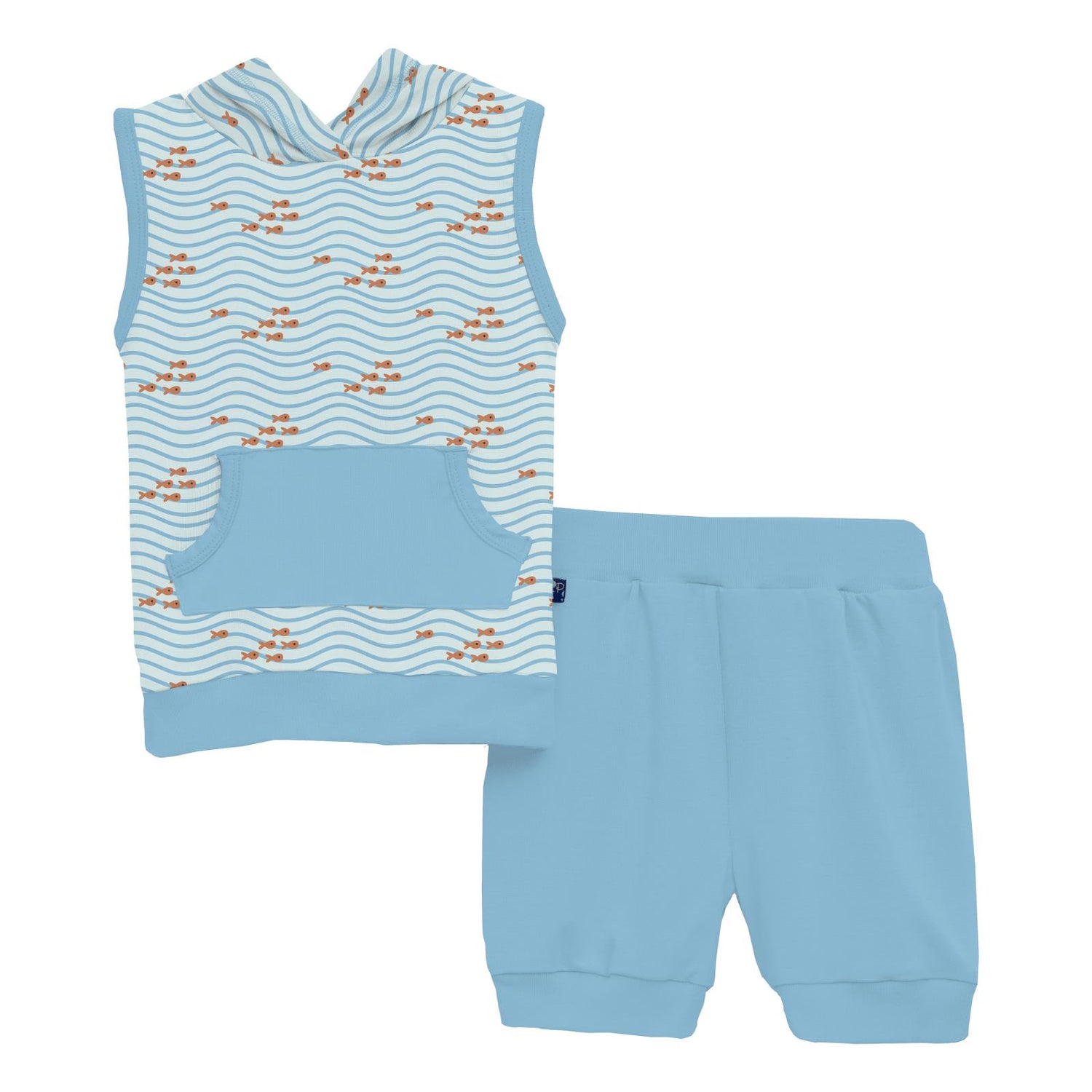 Print Short Sleeve Hoodie Tank Outfit Set in Fresh Air Little Fishy (327078)