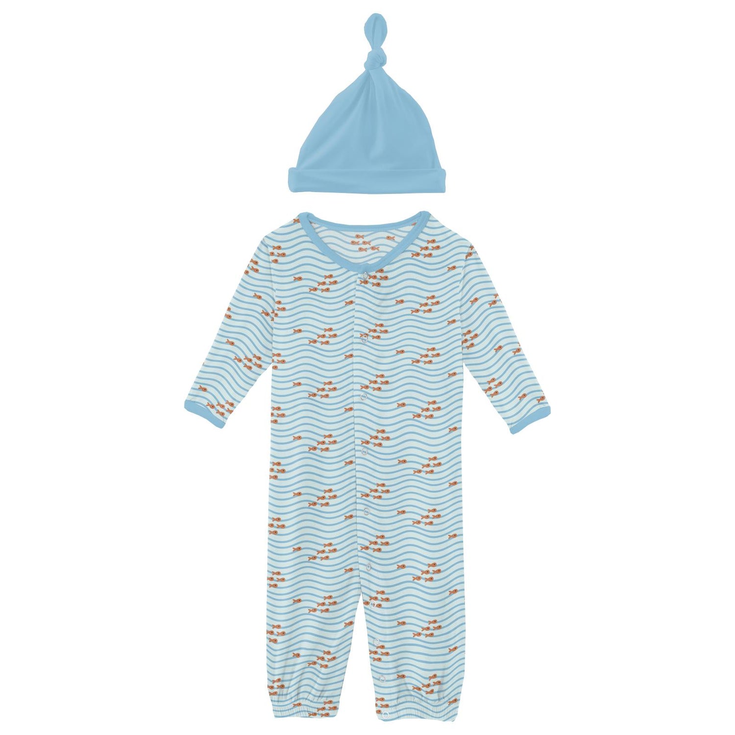 Print Layette Gown Converter & Single Knot Hat Set in Fresh Air Little Fishy (327138)