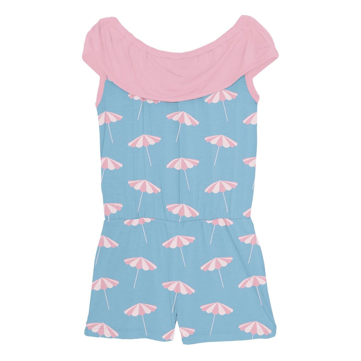 Print Summer Romper in Seaside Blue Beach Umbrellas (327314)