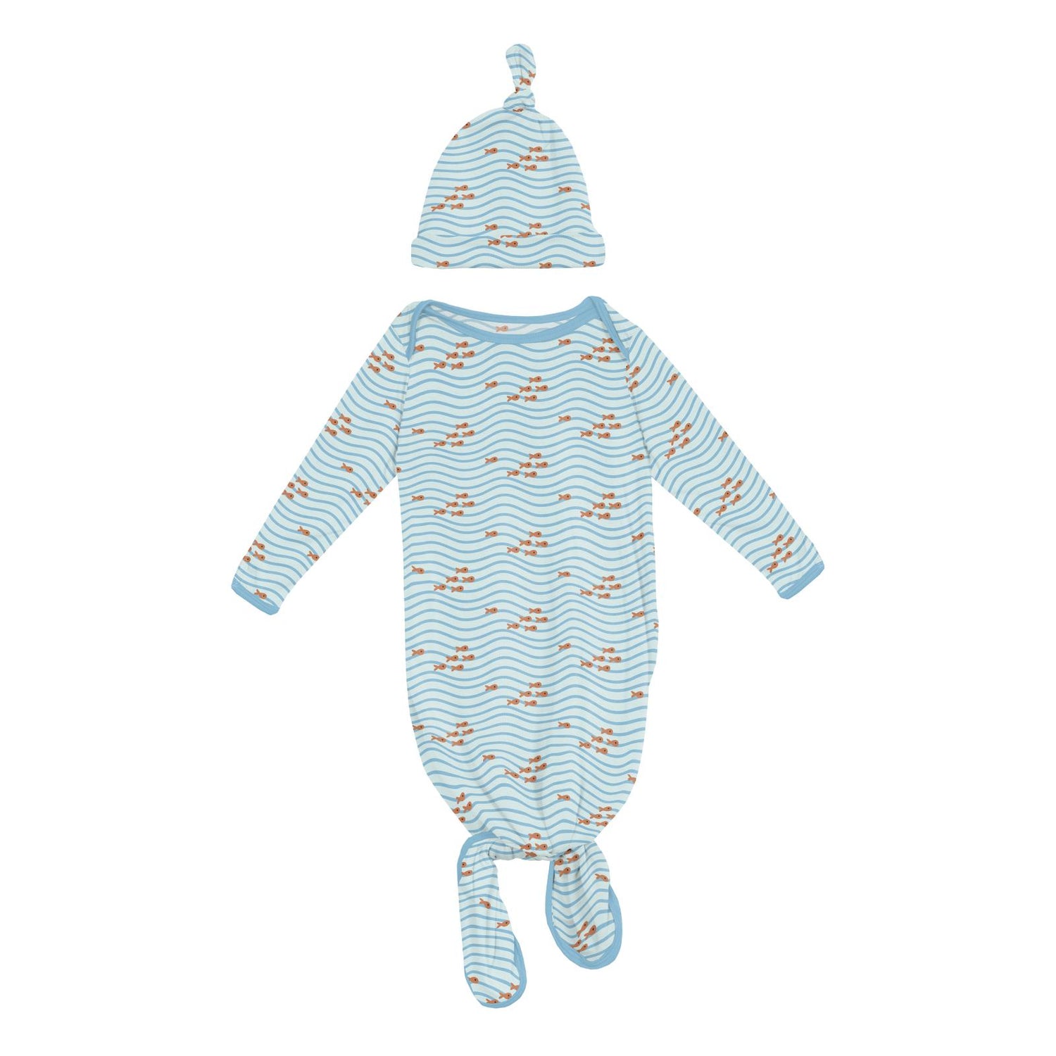 Print Knotted Layette Gown & Hat Set in Fresh Air Little Fishy (327418)