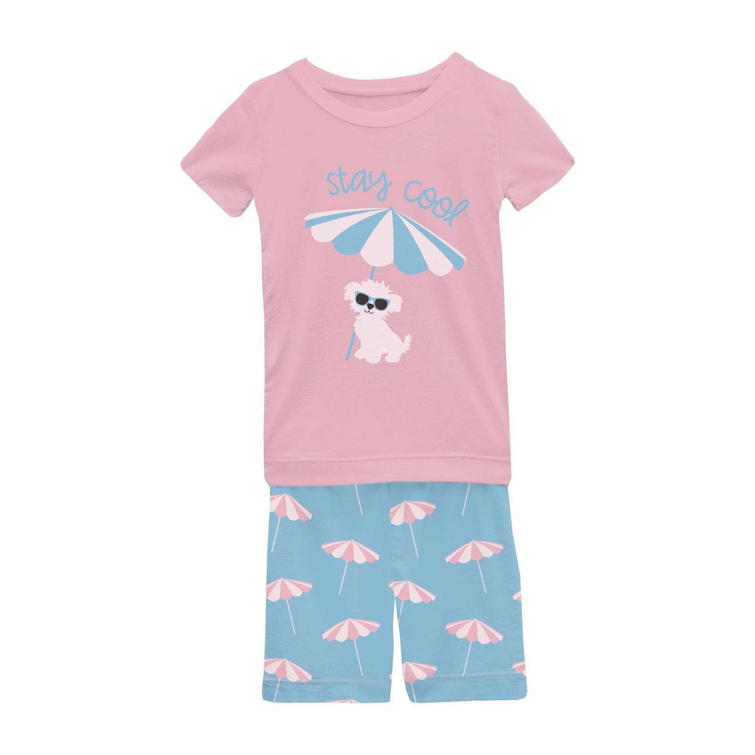 Short Sleeve Graphic Tee Pajama Set with Shorts in Seaside Blue Beach Umbrellas (327514)