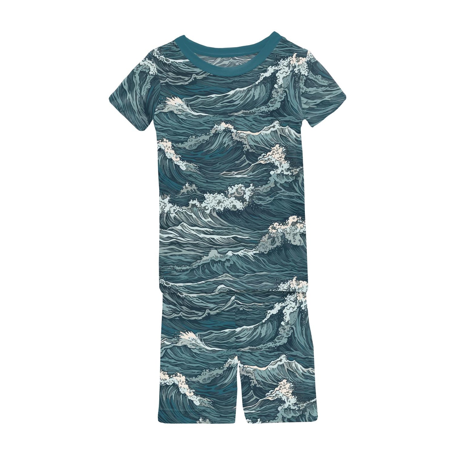 Print Short Sleeve Pajama Set with Shorts in Oceanic (327728)