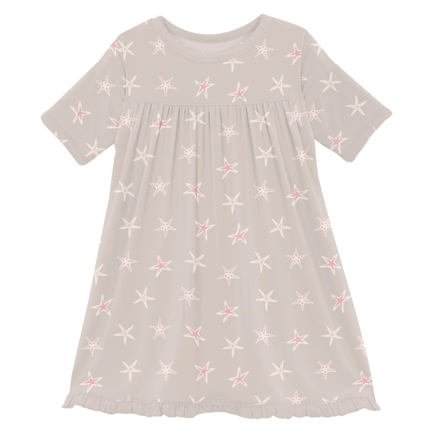Print Short Sleeve Swing Dress in Latte Starfish (327794)
