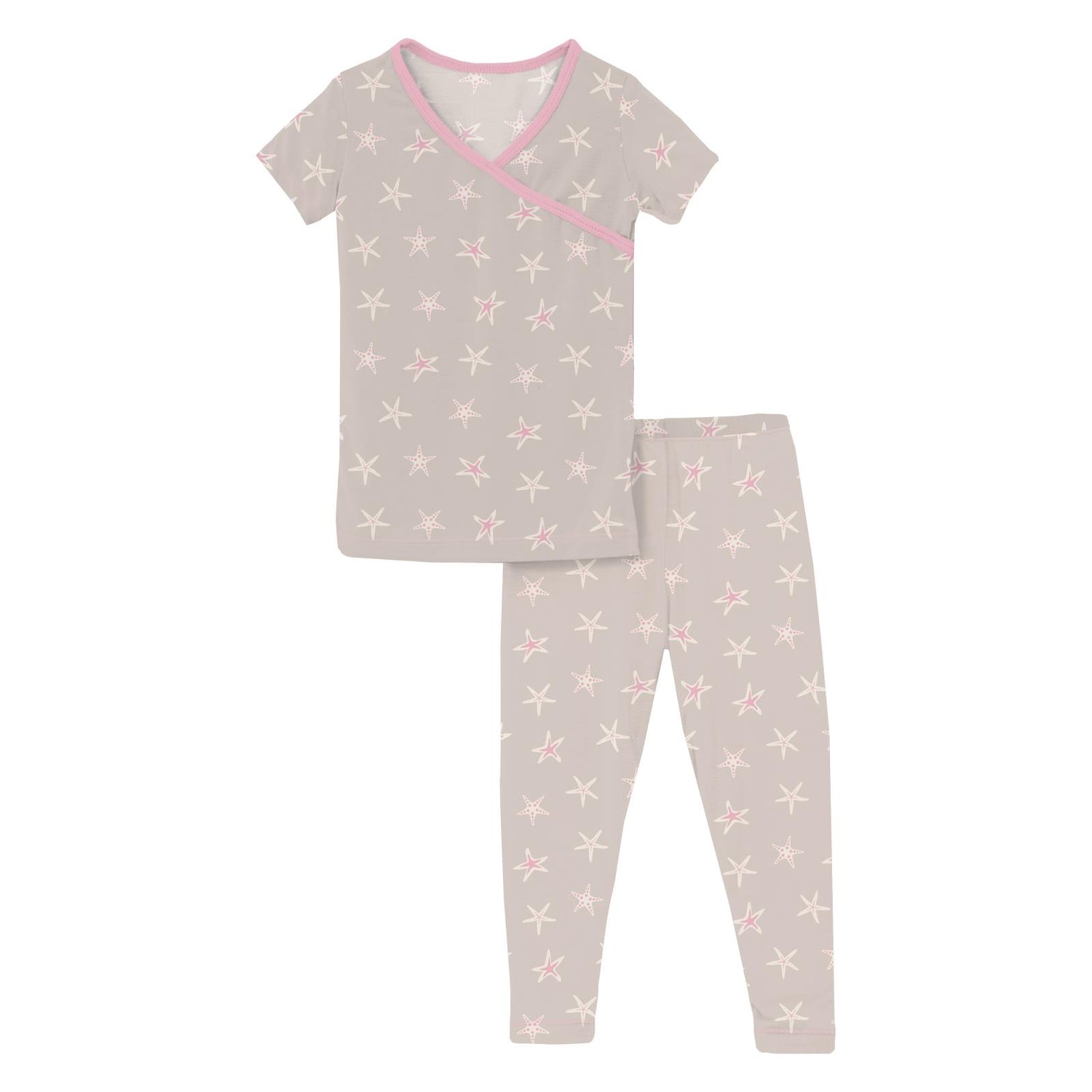 Print Short Sleeve Kimono Pajama Set in Latte Starfish (327831)